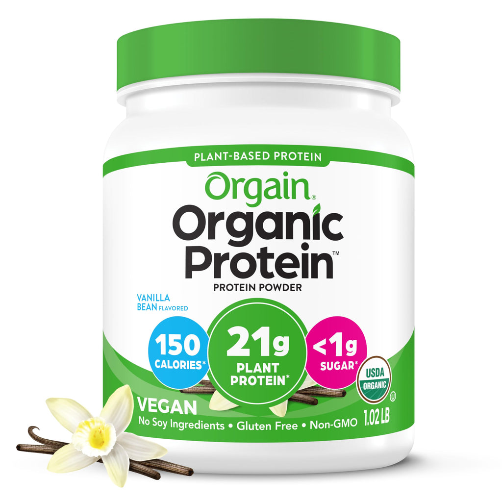 Orgain Organic Vegan Protein Powder, Vanilla Bean - 21g Plant Based Protein, 4g Prebiotic Fiber, No Lactose Ingredients, No Added Sugar, Non-GMO, For Shakes & Smoothies