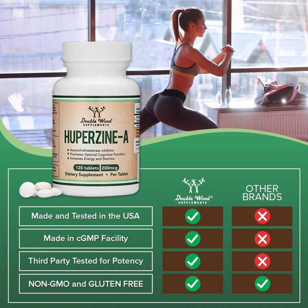 Huperzine A 200mcg (Third Party Tested) 120 Tablets, Brain Supplement to Promote Acetylcholine (Acetylcholinesterase Inhibitor) - Supports Memory and Focus by Double Wood Double Wood Supplements Au supplements