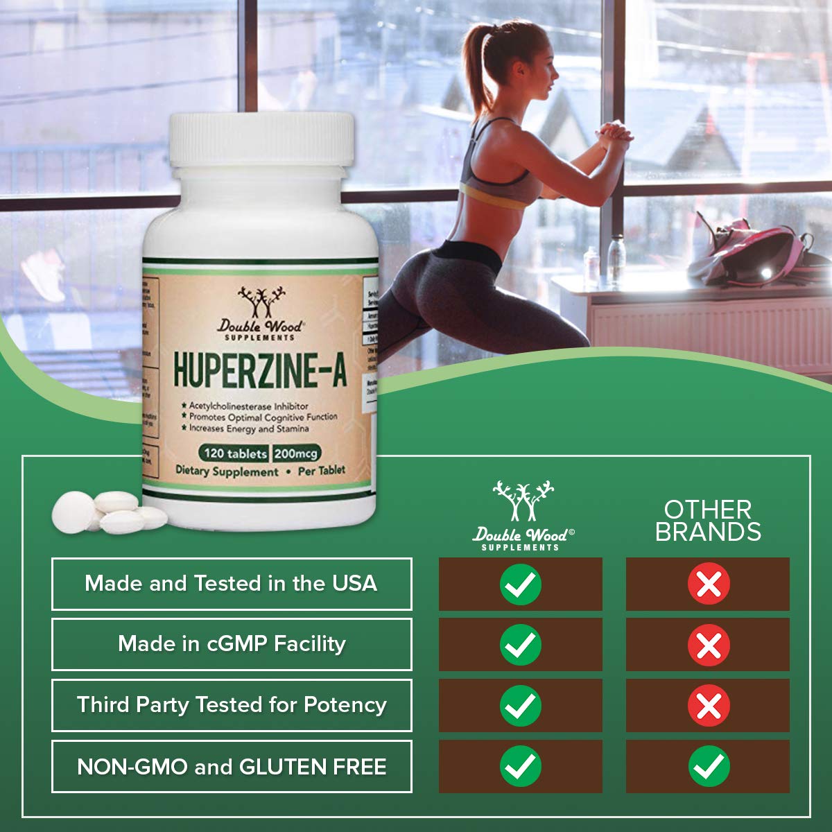 Huperzine A 200mcg (Third Party Tested) 120 Tablets, Brain Supplement to Promote Acetylcholine (Acetylcholinesterase Inhibitor) - Supports Memory and Focus by Double Wood Double Wood Supplements Au supplements