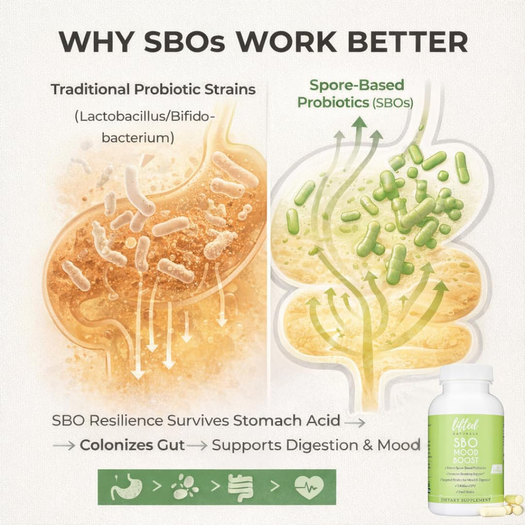 Lifted Naturals Spore Based Probiotic Probiotics - SBO Mood Boost - Spore/Soil-Based - Digestion & Natural Mood Support - Histamine-Free - 60 Day Supply, Non-GMO, Dairy-Free, Gluten-Free, Vegan Lifted Naturals Au supplements