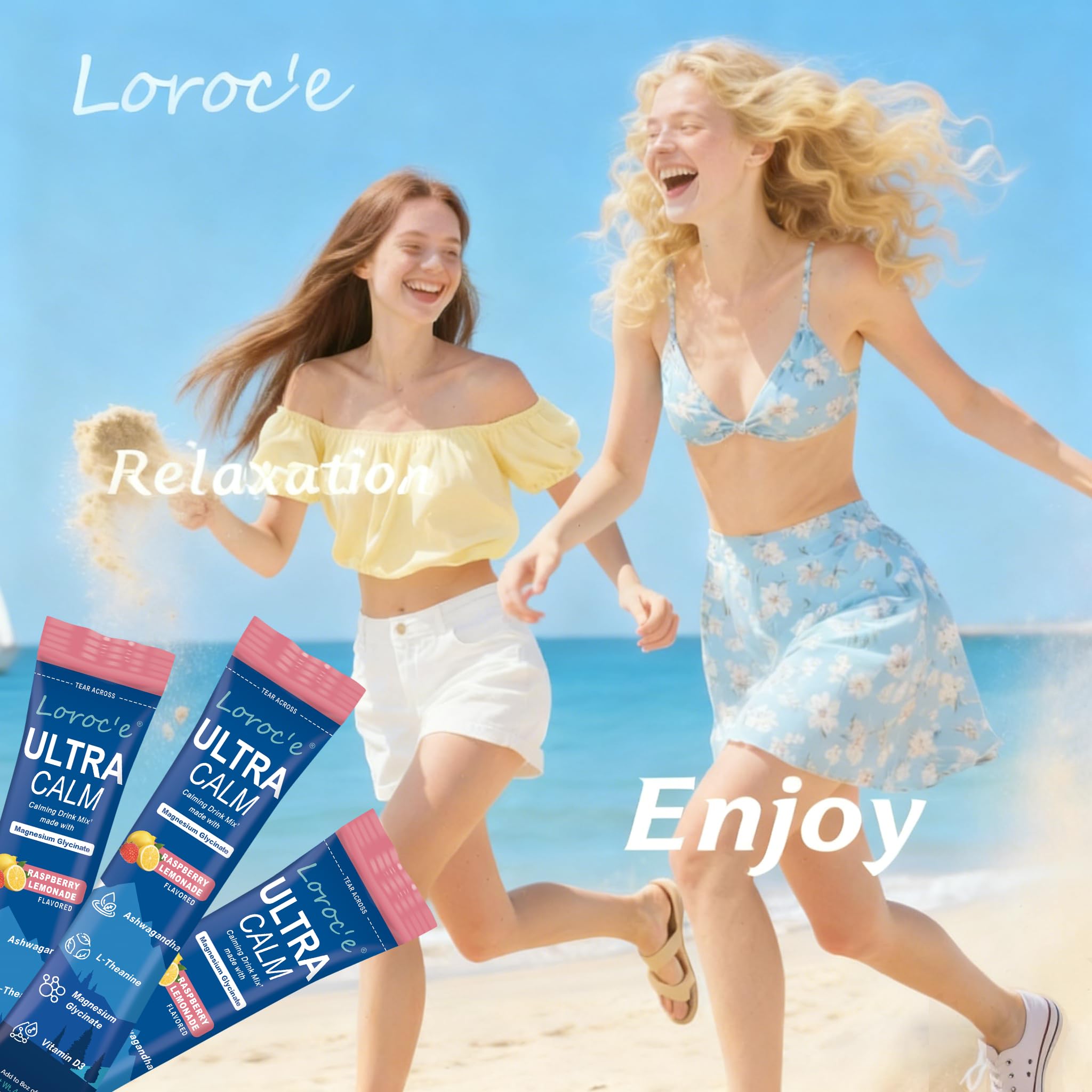 Loroc'e UltraCalm Super Cortisol Reducer Drink, Magnesium Glycinate (30 Servings), L-theanine, Ashwagandha, Vitamin D, No Sugar,