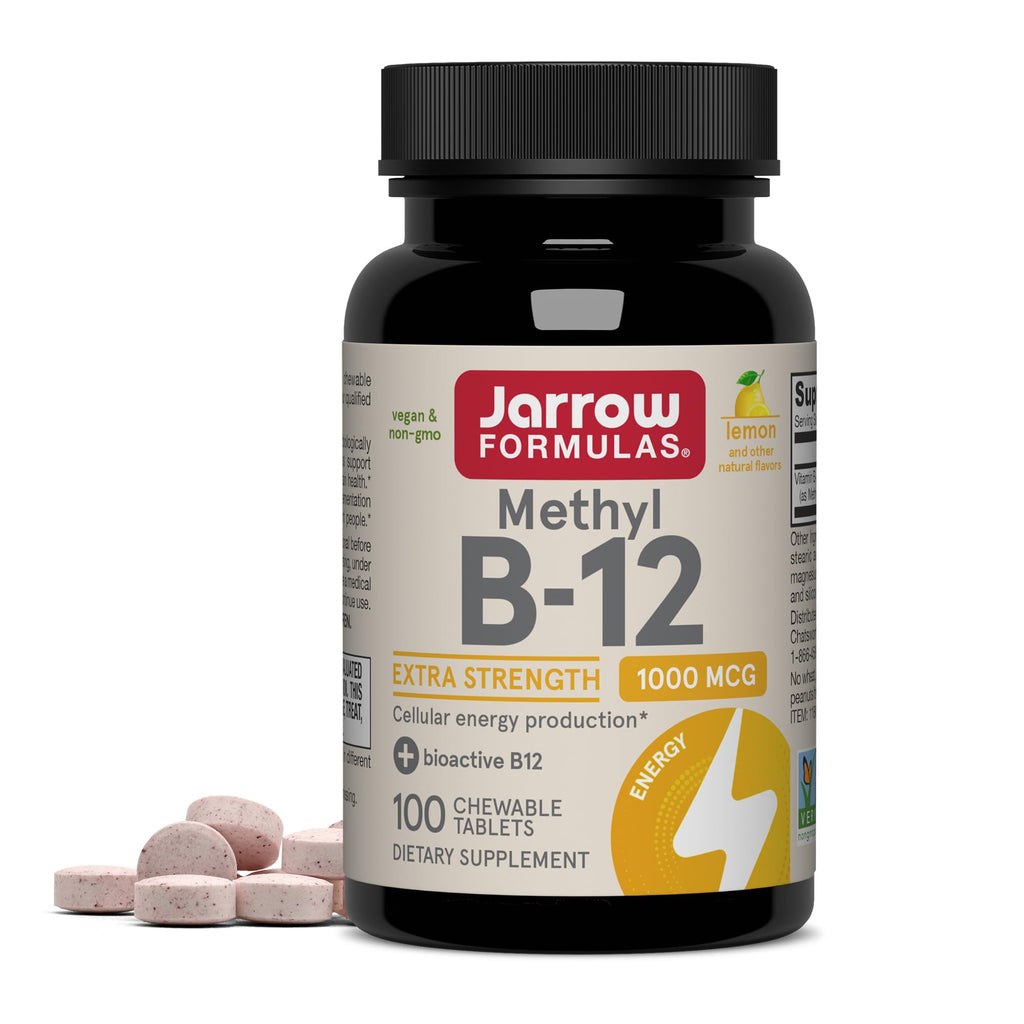 Jarrow Formulas Methyl Vitamin B-12 1000 mcg, 100 Chewable Tablets, Lemon Flavored- Bioactive B12 Vitamin - Supports Cellular Energy Production