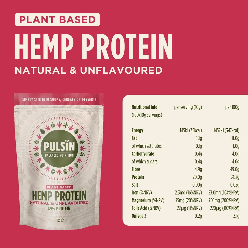 Pulsin - Natural Unflavoured Vegan Hemp Protein Powder - 1kg - 4.9g Protein, 0.4g Carbs, 35 Kcal Per Serving Pulsin Au supplements