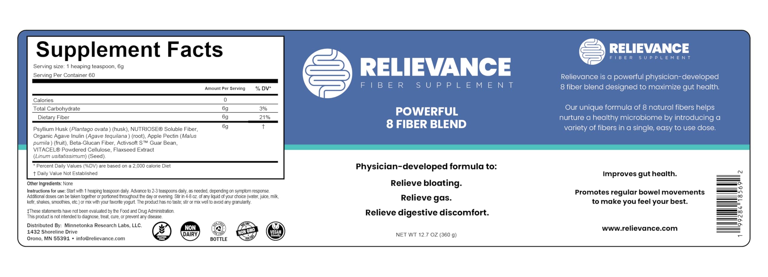 Relievance Fiber Supplement Two-Pack, Clean Formula - Bloating & Gas Relief Fiber Supplement – 8-Fiber Blend for Digestive Health, Doctor Developed,