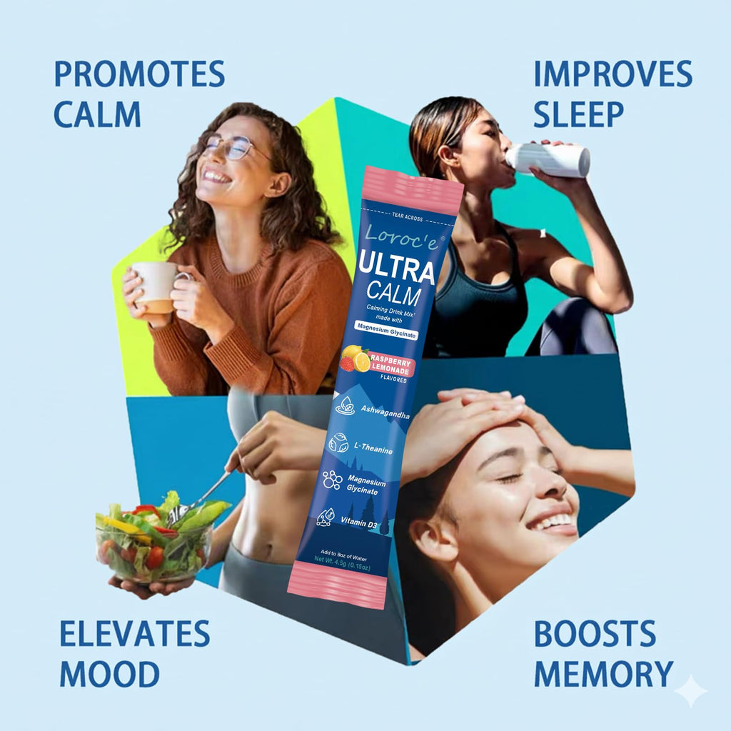 Loroc'e UltraCalm Super Cortisol Reducer Drink, Magnesium Glycinate (30 Servings), L-theanine, Ashwagandha, Vitamin D, No Sugar,