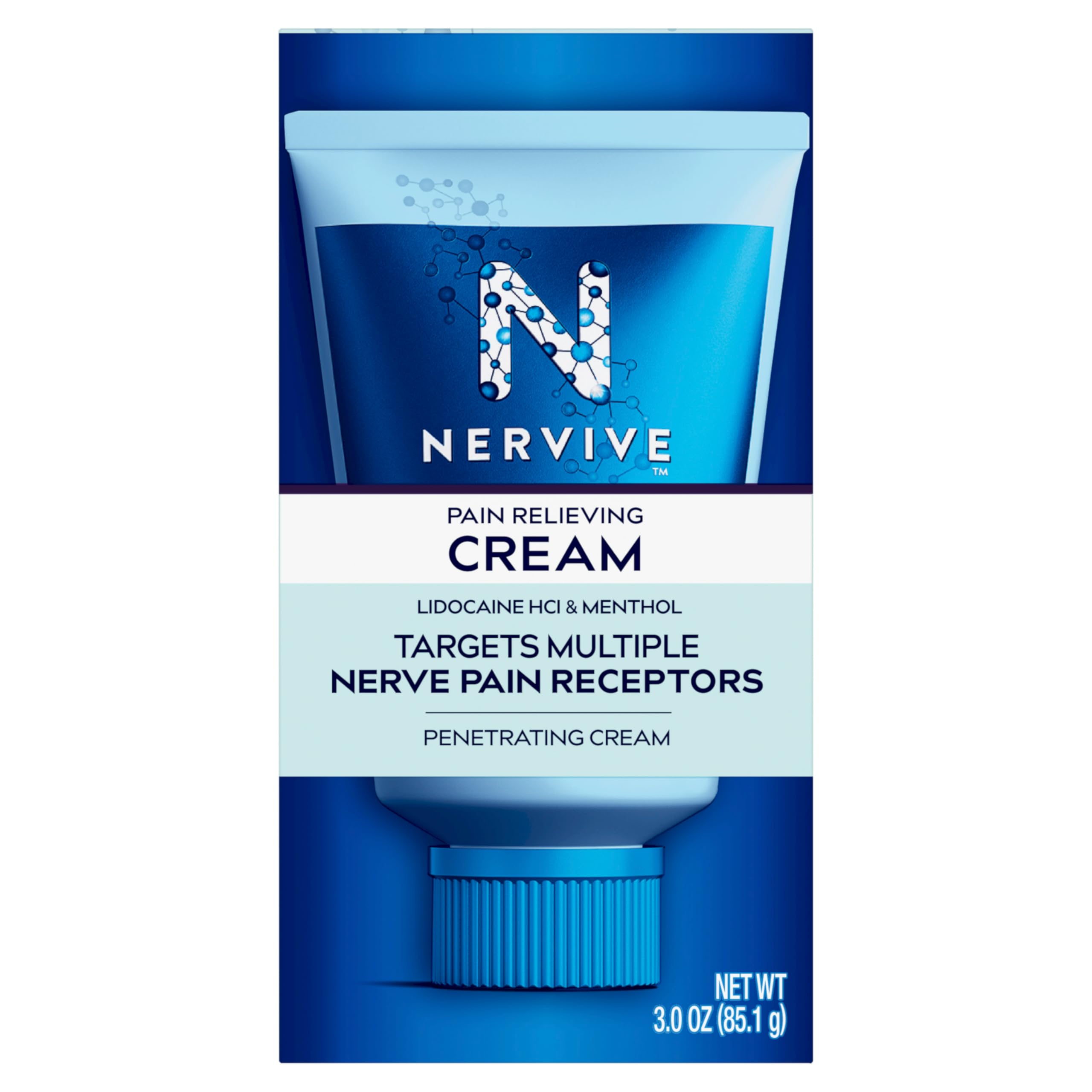 Nervive Pain Relieving Cream, Max Strength Non-Greasy Topical Pain Reliever with Lidocaine and Menthol for Toes, Feet, Fingers, Hands, Legs & Arms, 3.0oz Nervive Au supplements