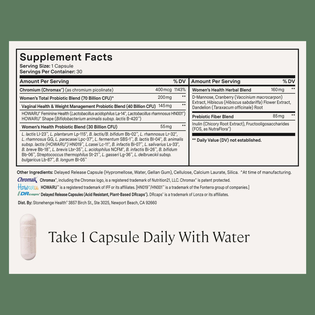 Stonehenge Health Biotics for Women Probiotic 70 Billion CFU, 24 Strains + Prebiotic Fiber, Weight Management, Focus & Mood, Digestive, Vaginal & Immune Support