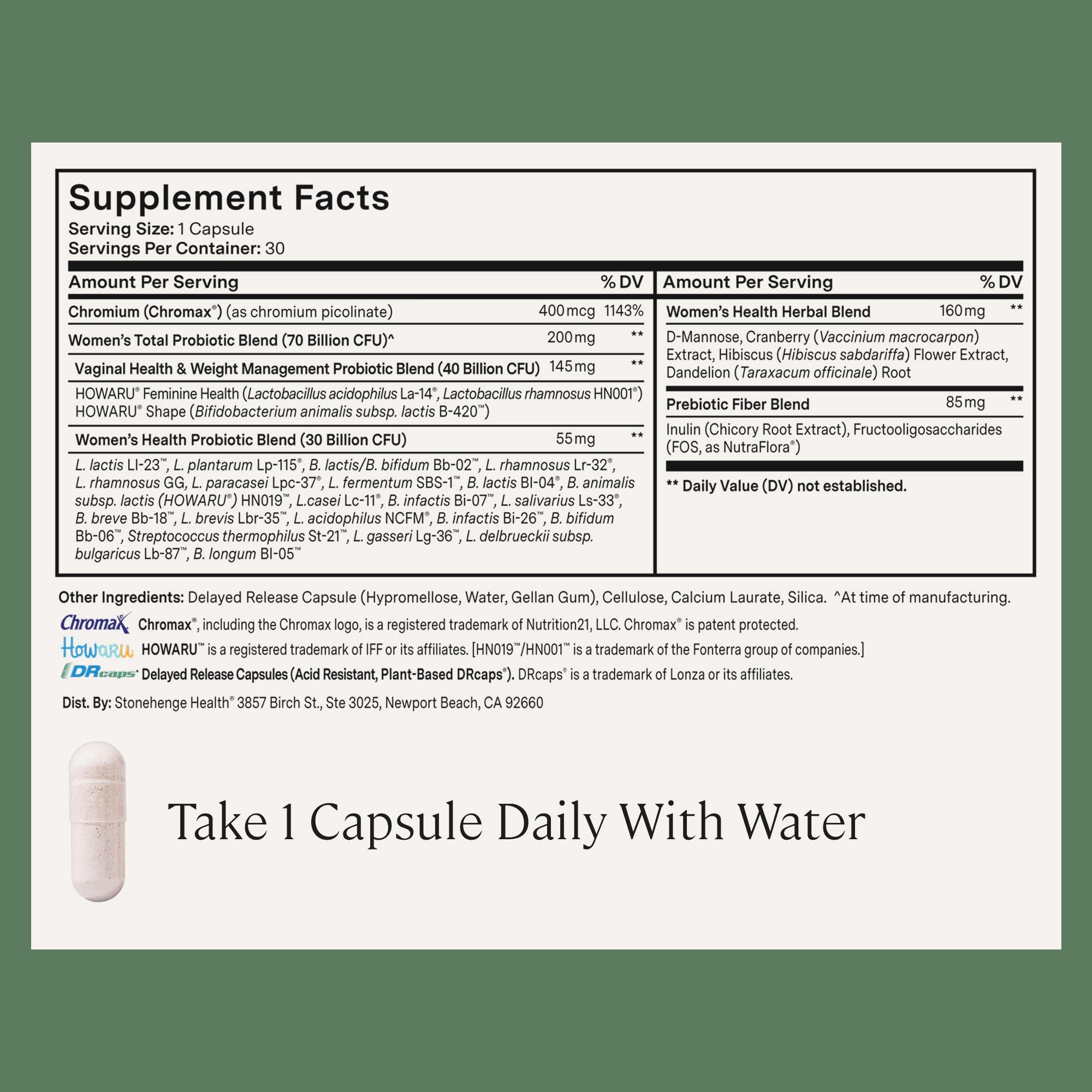 Stonehenge Health Biotics for Women Probiotic 70 Billion CFU, 24 Strains + Prebiotic Fiber, Weight Management, Focus & Mood, Digestive, Vaginal & Immune Support