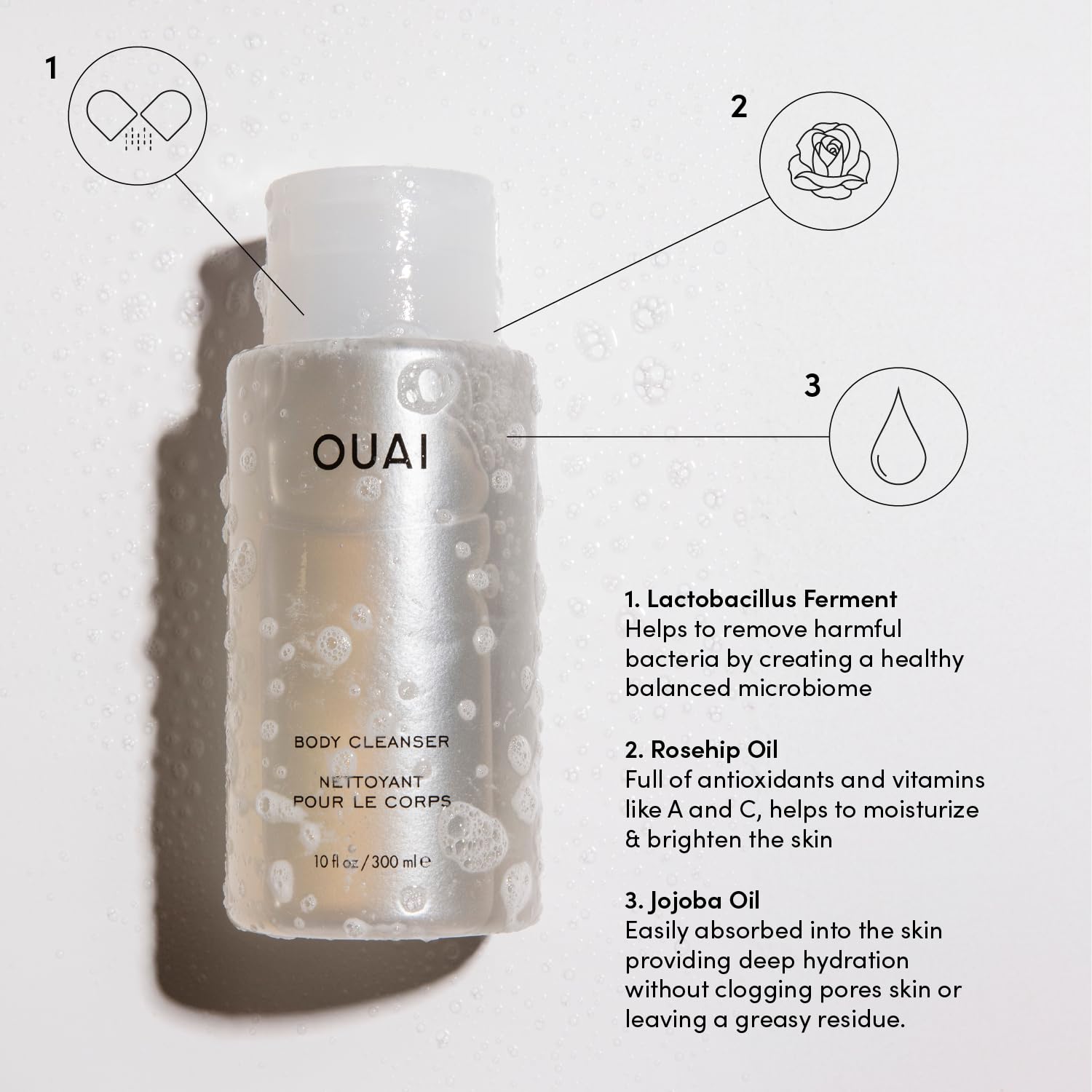 OUAI Body Cleanser, Dean Street - Foaming Body Wash with Jojoba Oil and Rosehip Oil to Hydrate, Nurture, Balance and Soften Skin - Paraben, Phthalate and Sulfate Free Skin Care Products (10 Fl Oz) OUAI Au supplements