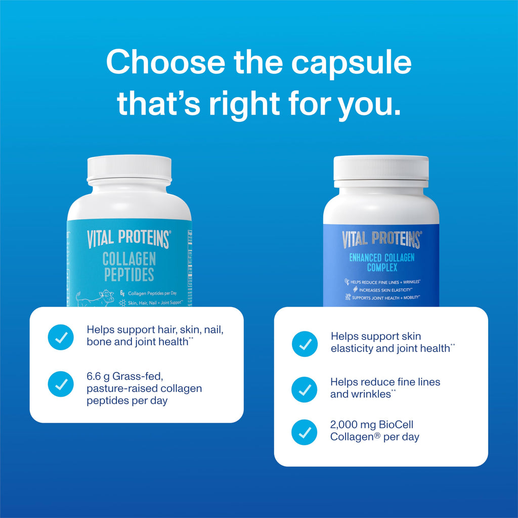Vital Proteins® Enhanced Collagen Complex Capsules with BioCell Collagen® - Supports Skin Elasticity, Joint Health and Helps Reduce