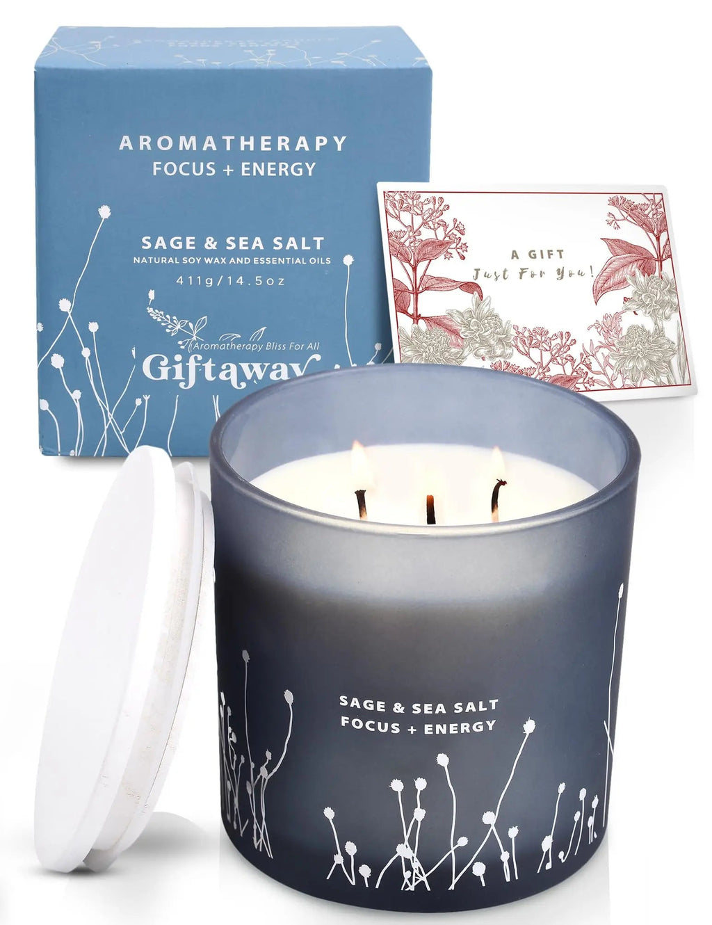 White Sage Sea Salt 3 Wick Candle 14.5 oz | Sage Candles for Cleansing House | Large Soy Candles GIFTAWAY Au supplements
