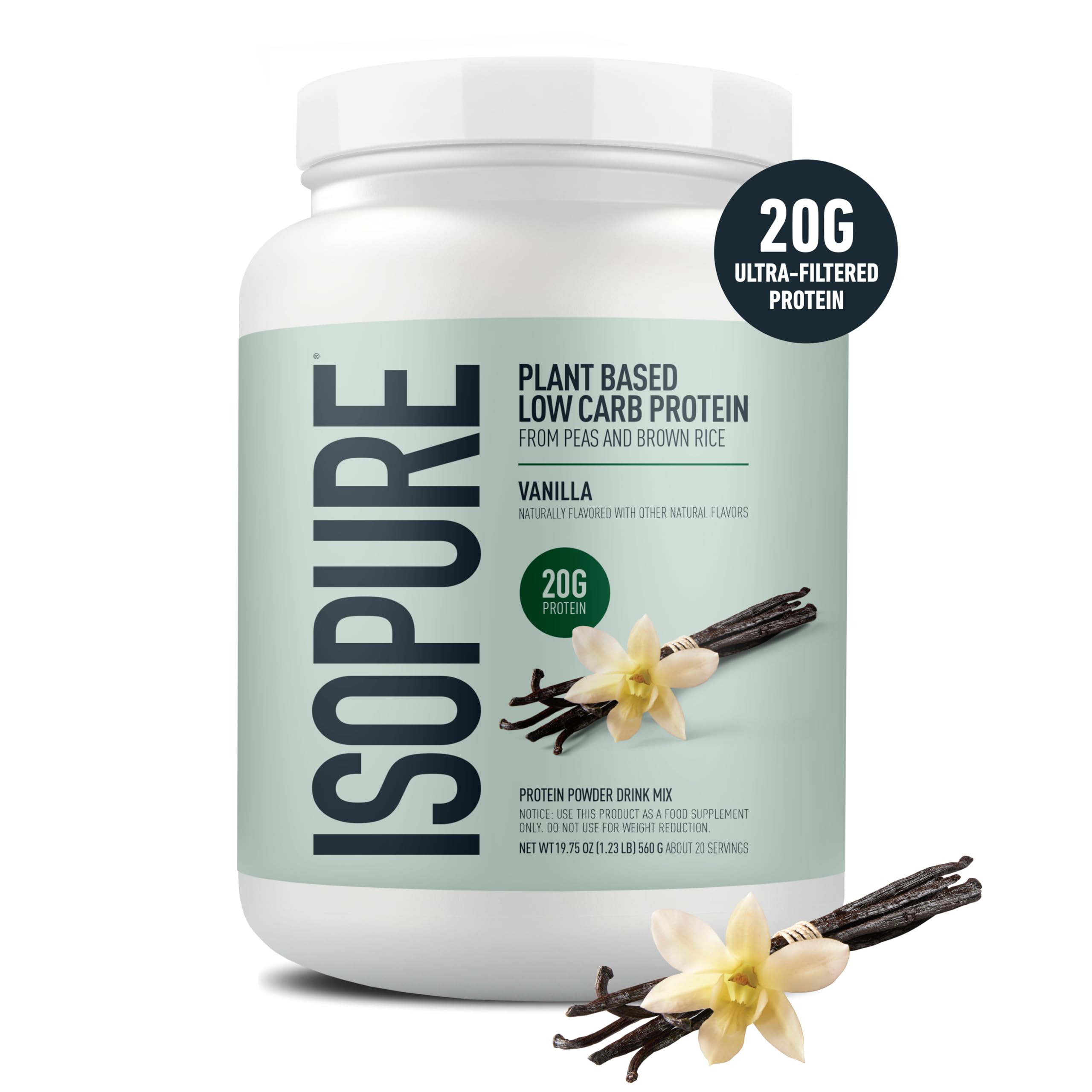 Isopure Plant-Based Protein Powder – 20g Organic Pea and Rice Protein with a Complete Amino Acid Profile – Supports Muscle Recovery