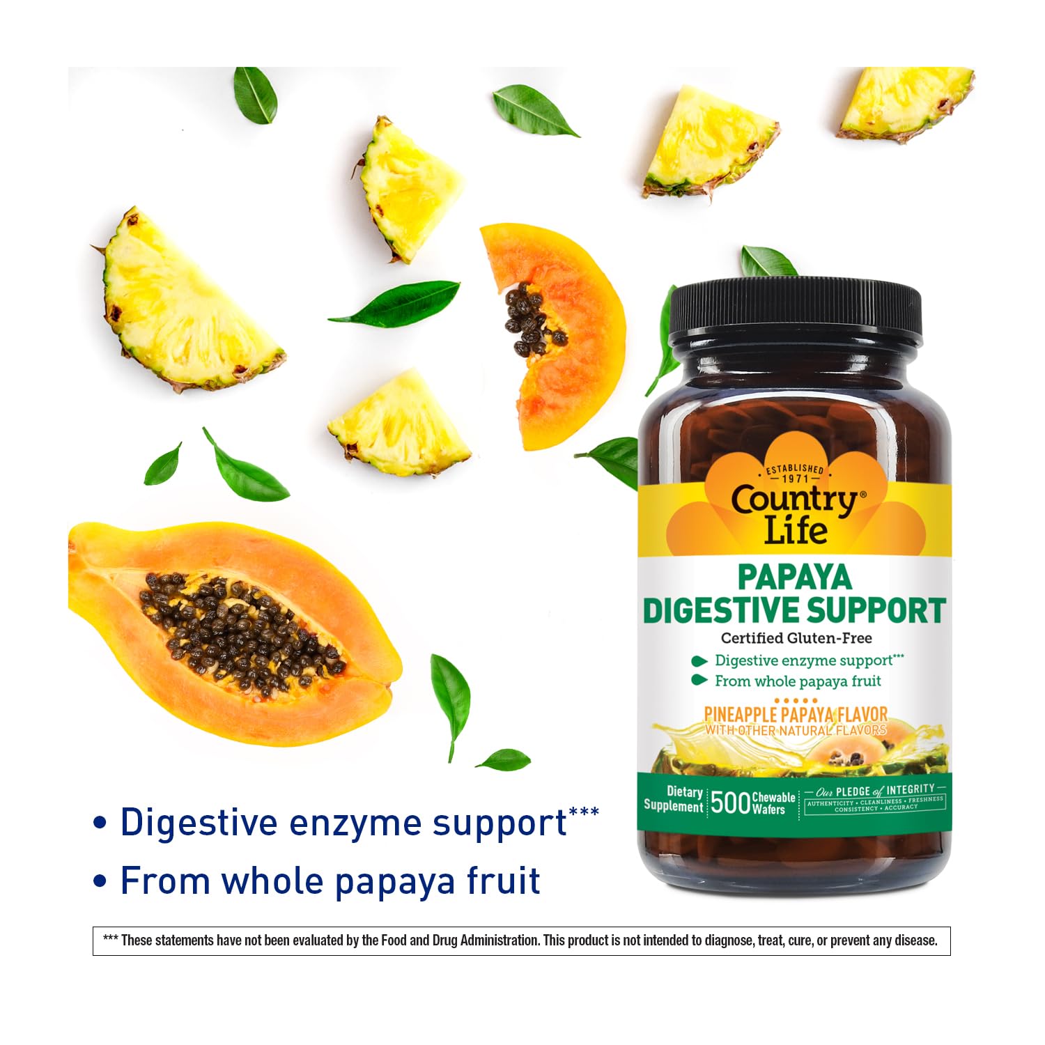 Country Life Chewable Papaya Enzymes for Digestion Support - Natural Pineapple & Papaya Flavor, Assists with Nutrient Absorption