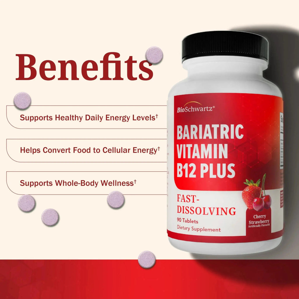 BioSchwartz Bariatric B12 Plus Dissolvable Tablets - 1000mcg Vitamin B12, Vitamin B6, Folate, Biotin - Cherry Strawberry Flavor BioSchwartz Au supplements