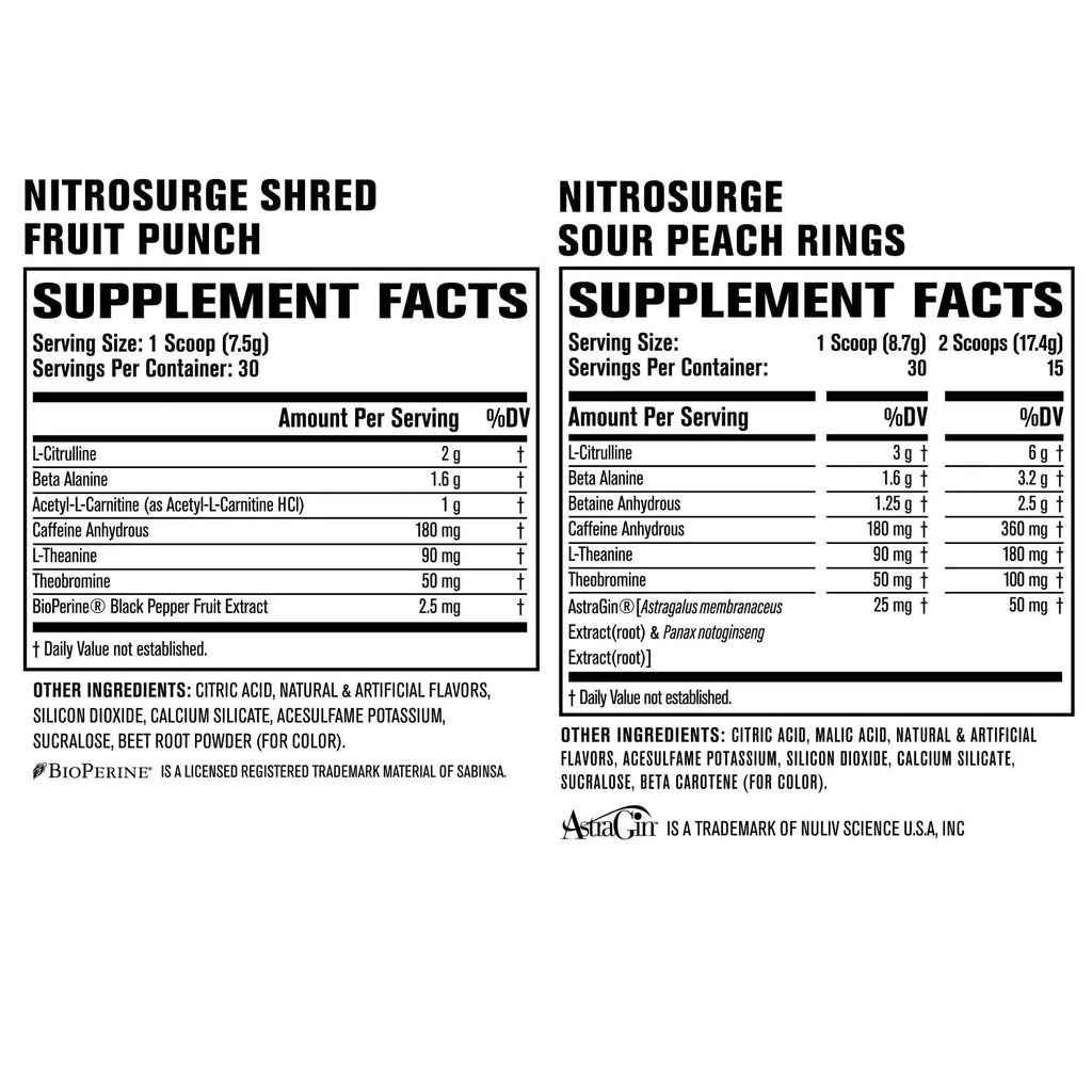 Jacked Factory Nitrosurge Pre-Workout in Sour Peach Rings & Fruit Punch Nitrosurge Shred Jacked Factory Au supplements