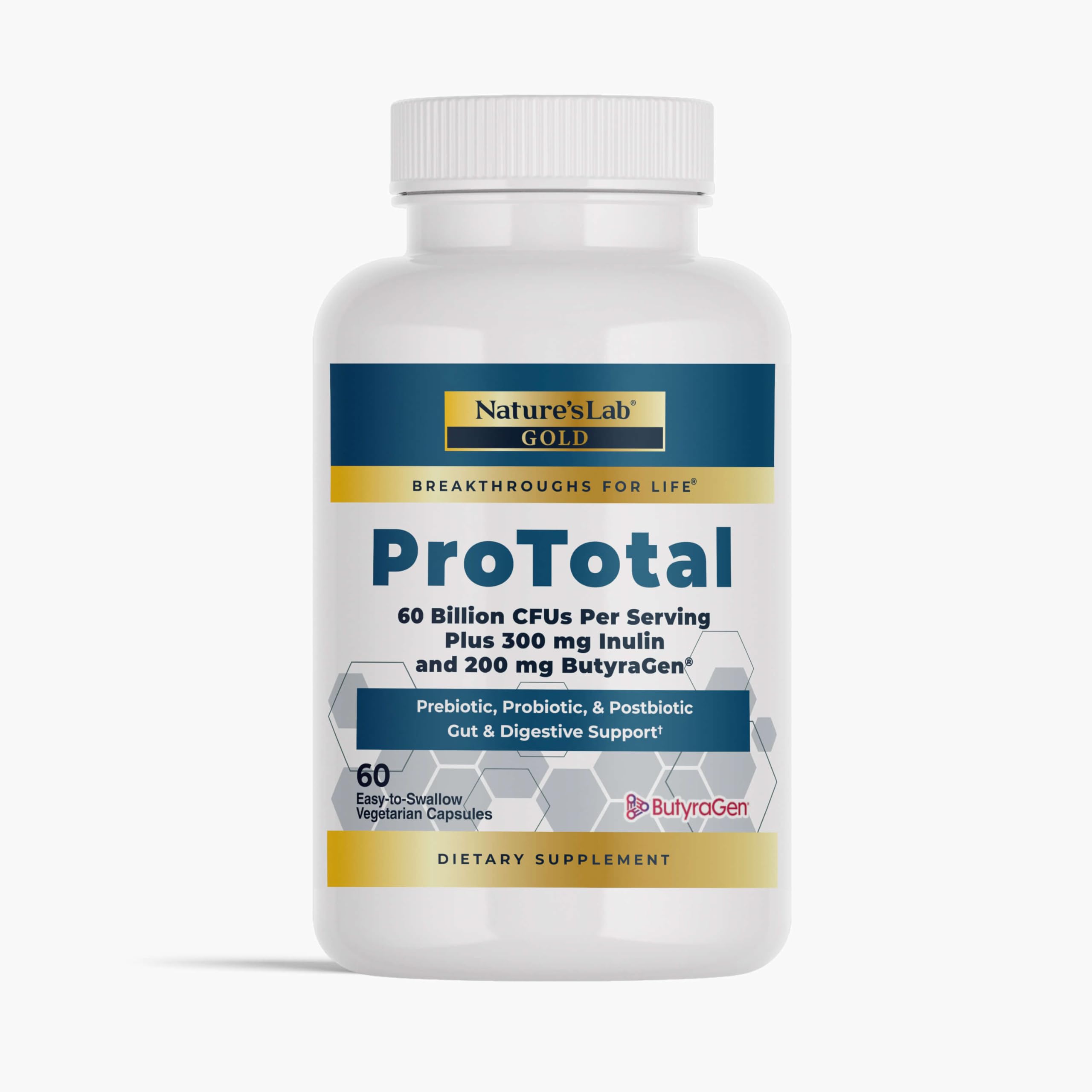Nature's Lab Gold ProTotal - 60 Billion CFU Probiotic, Prebiotic, Postbiotic, Synbiotic - with Butyragen (Direct Butyrate Generator) 60 Ct Nature's Lab Au supplements