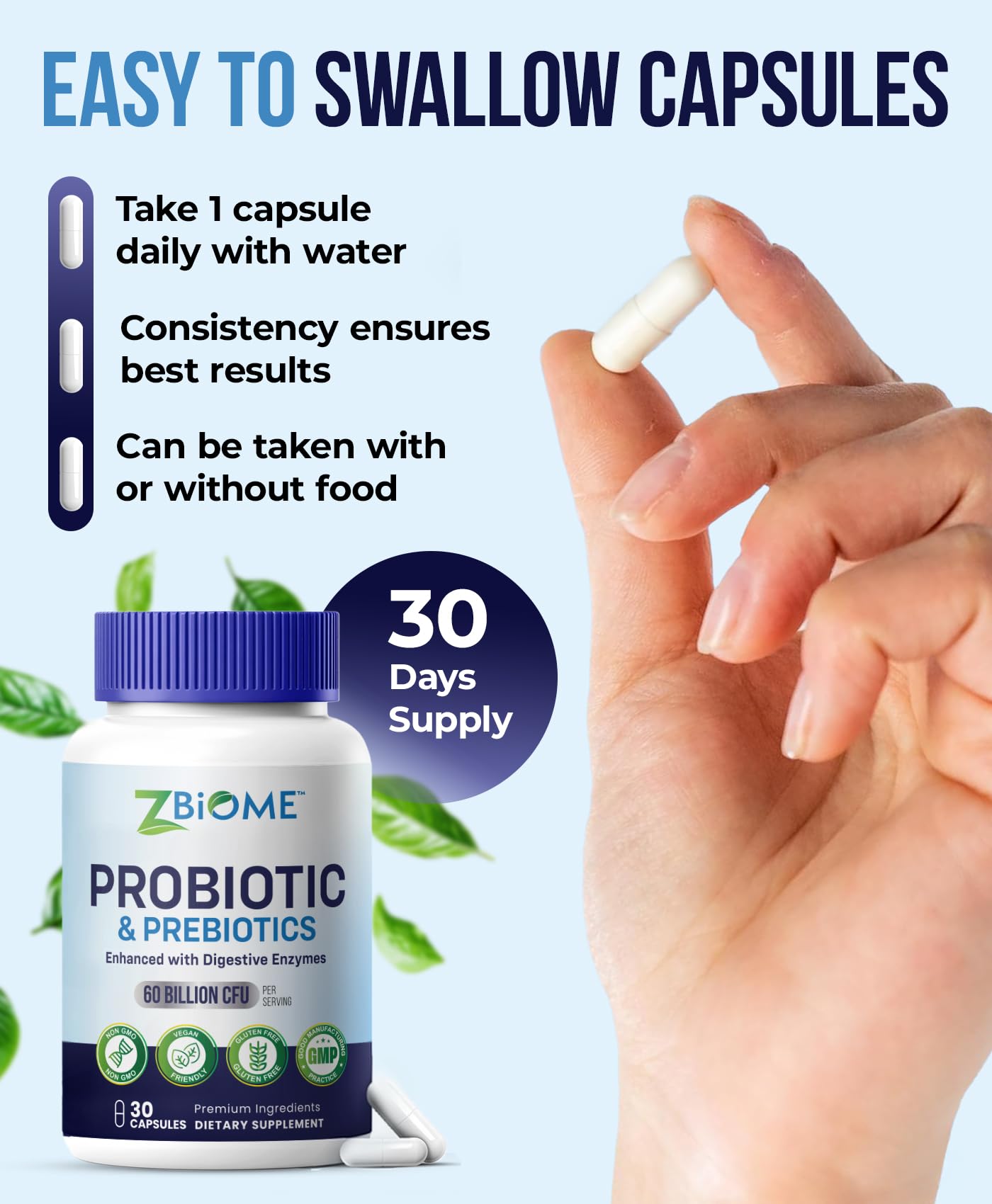 Prebiotics and Probiotics for Men & Women – 60 Billion CFU with 10 Strains – Pre and Probiotics with Acidophilus for Immune, Gut Health, Digestive Support, Constipation,Diarrhea, Gas & Bloating -30ct ZBIOME Au supplements