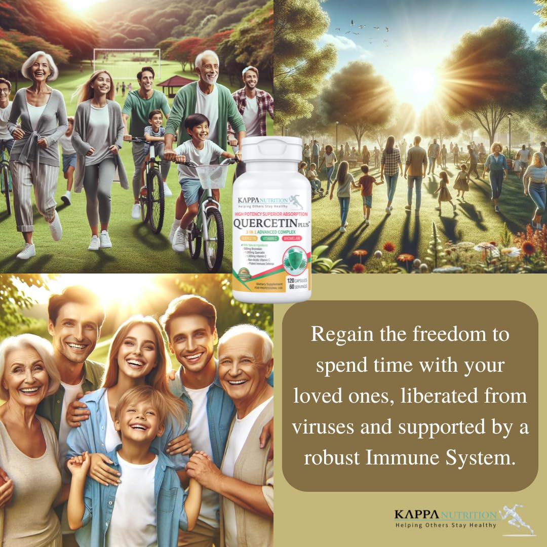 QUERCETIN PLUS, Quercetin 1,000mg, Bromelain 500mg and Vitamin C 1,000mg, (120 Capsules), 3 in 1 from Bioflavonoids, Supports Immune, Cardiovascular & Respiratory Health, Seasonal Allergy Relief. KAPPA NUTRITION Au supplements