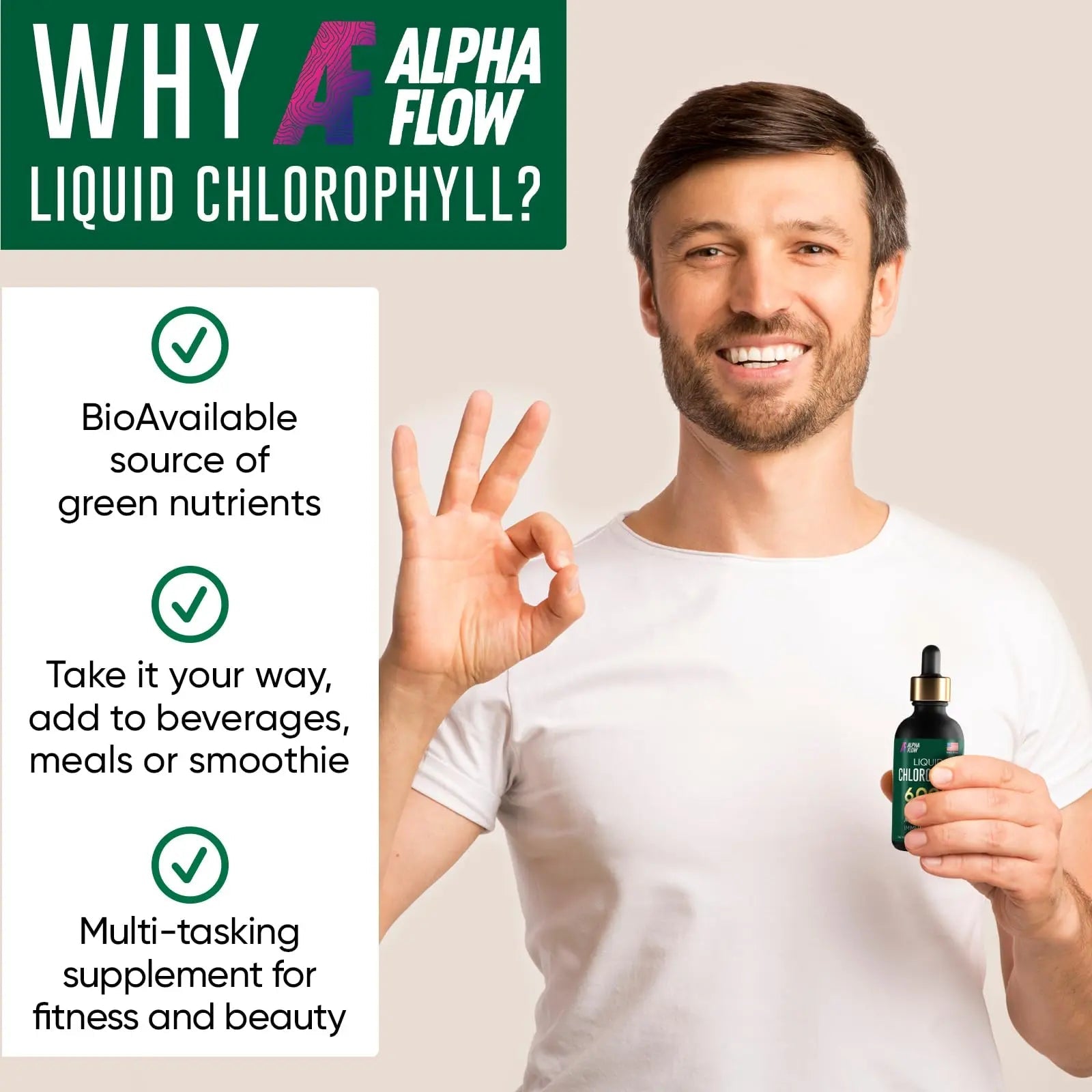 Chlorophyll Liquid Drops 6000 mg - Premium Liquid Chlorophyll Supplement - All-in-One Alpha Flow Au supplements