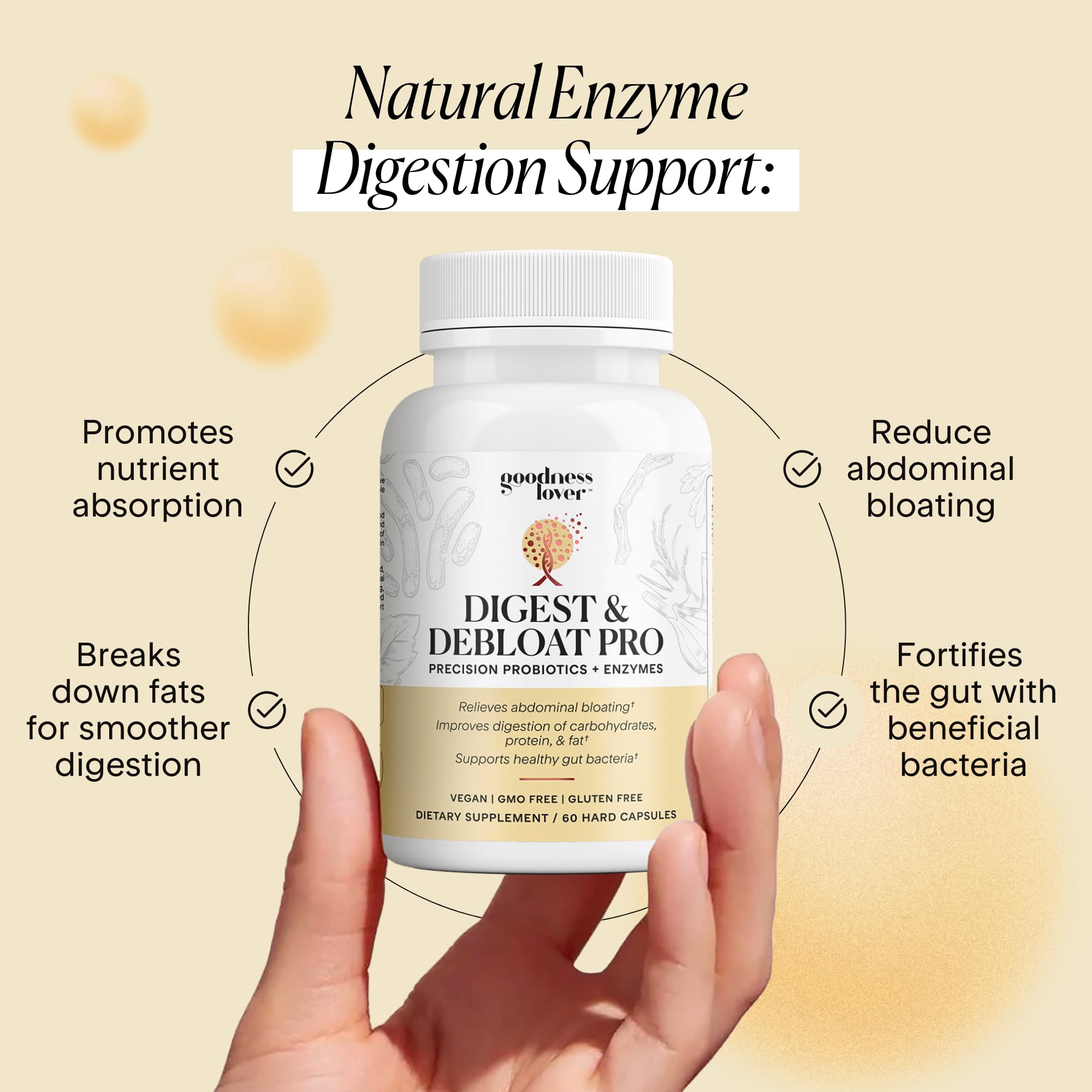 Goodness Lover Digest & Debloat Pro, Natural Digestive Enzymes Probiotics for Bloating Relief and Gas Relief, Probiotic Supplement for Women and Men,