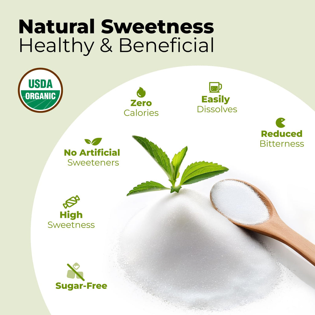 Viccoky Organic Stevia Powder 6oz (171g), Pure Stevia Extract Powder, Sugar-Free & 0 Calories, No Additives