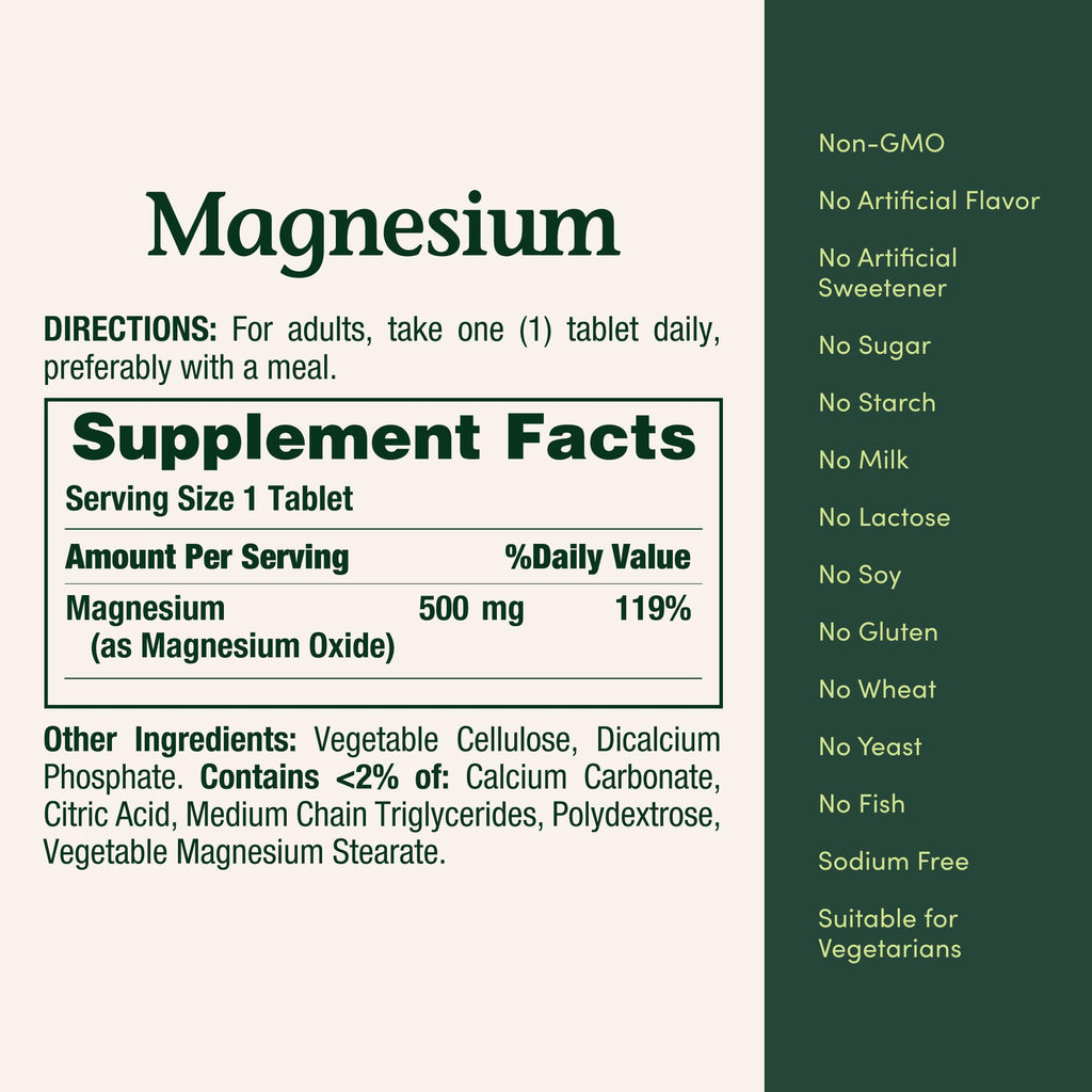 Nature's Bounty Magnesium 500 mg Tablets, High Potency Magnesium Supplement for Bone & Muscle Health, Whole Body Support, 200 Count (Pack of 1)