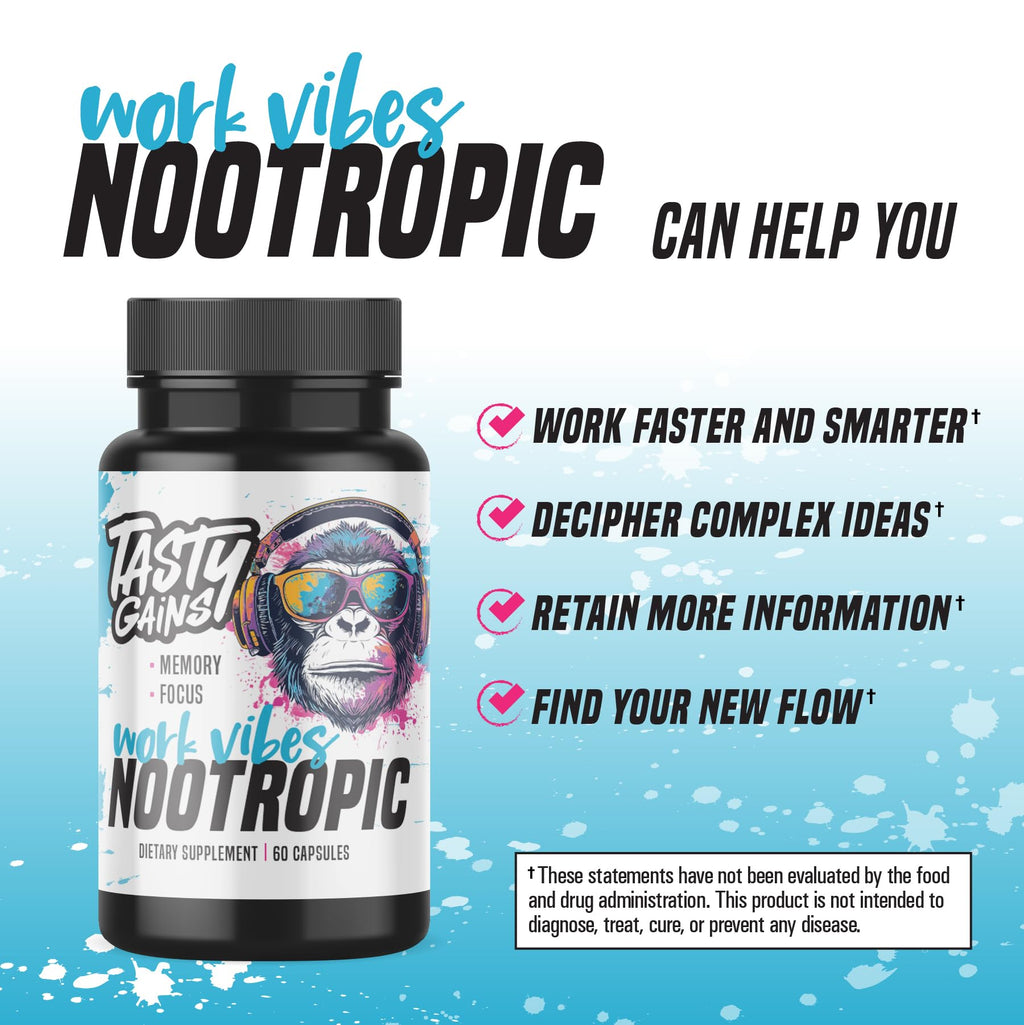 Nootropic Brain Supplement for Memory and Focus - Vitamin for Mental Health & Brain Health with L-Theanine, Rhodiola Rosea & Phosphatidylserine - Memory, Mental Clarity & Cognitive Improvement - 60 Ct TASTY GAINS Au supplements