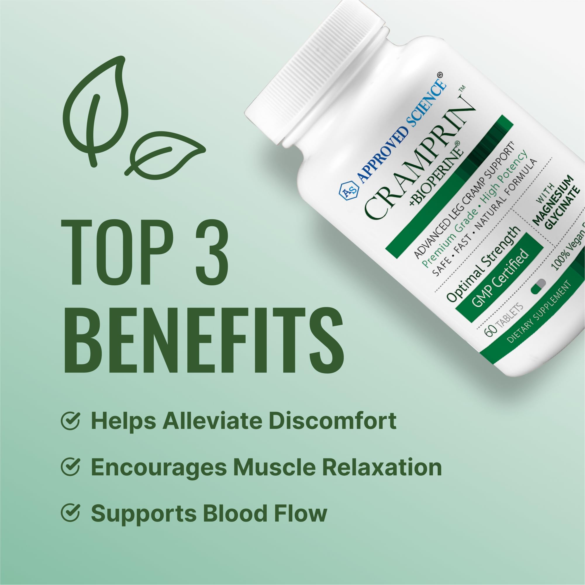Approved Science Cramprin - High Absorption Magnesium, Vitamin B Complex, BioPerine - Muscle Cramps - 6 Month Supply - 2 Bottles - Vegan Approved Science Au supplements