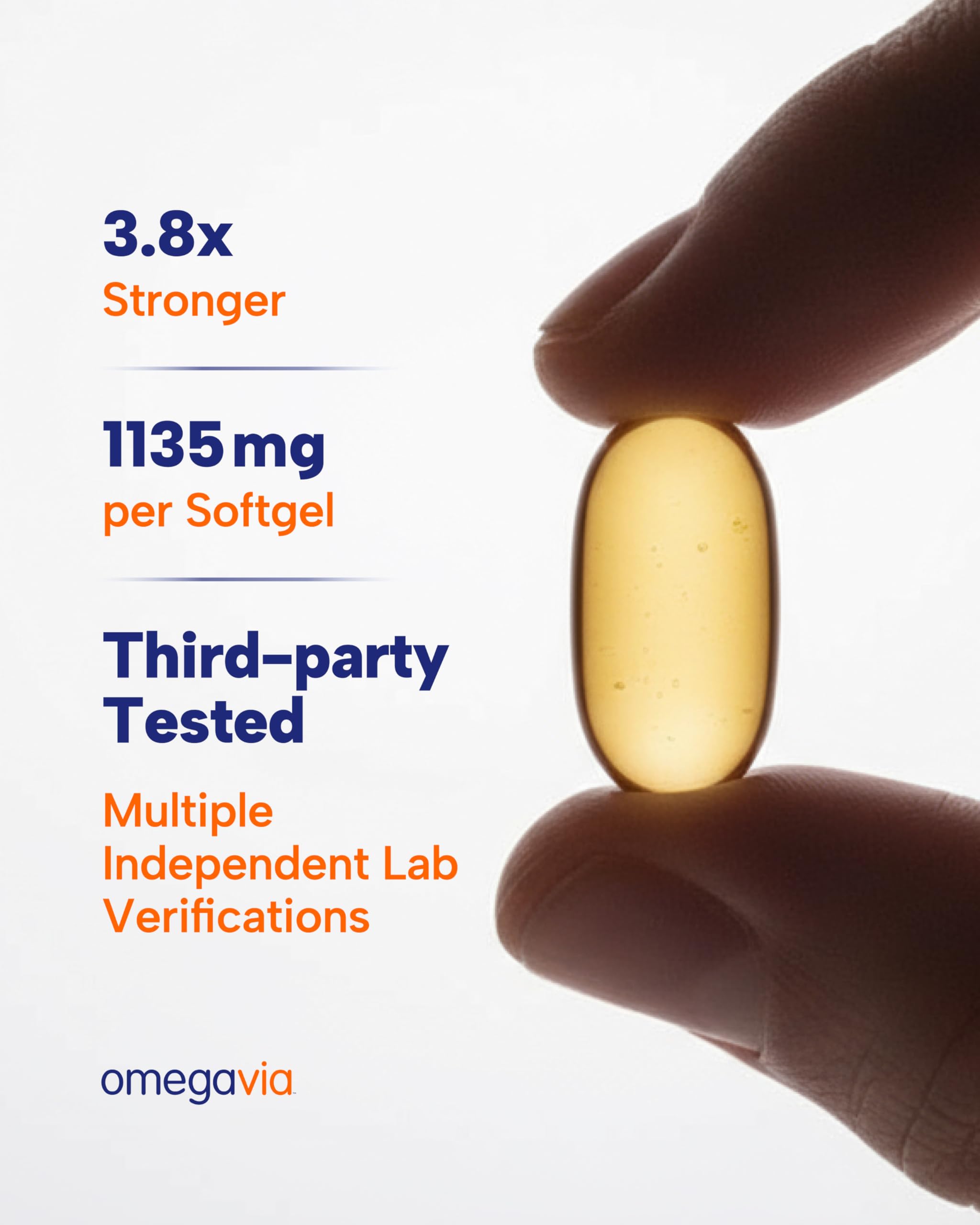 OmegaVia Ultra Concentrated Omega 3 Fish Oil Burpless, 60 Softgels, Triple Strength Omega 3 Fish Oil Supplements, 1135 mg Pure Omega3