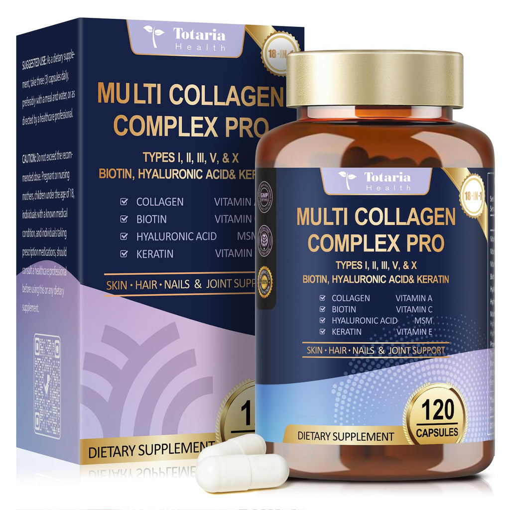 18-in-1 Collagen Pro with Hyaluronic Acid, Keratin, Biotin, VIT A C & E for Skin, Hair, Nails, Joint & Beauty - Multi Collagen Peptides Capsules