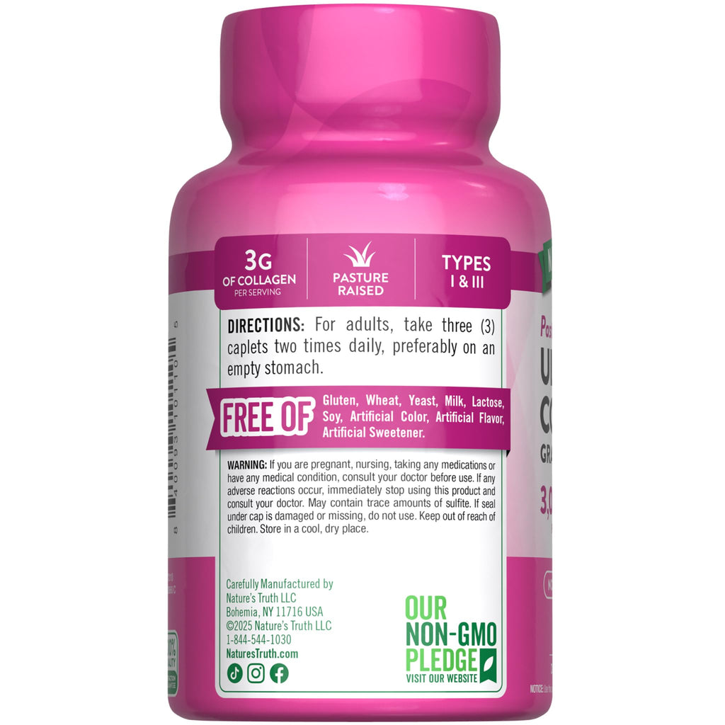 Nature's Truth Collagen Peptides | 90 Caplets | Type 1 and 3 with Vitamin C | Grass Fed, Non-GMO & Gluten Free Supplement