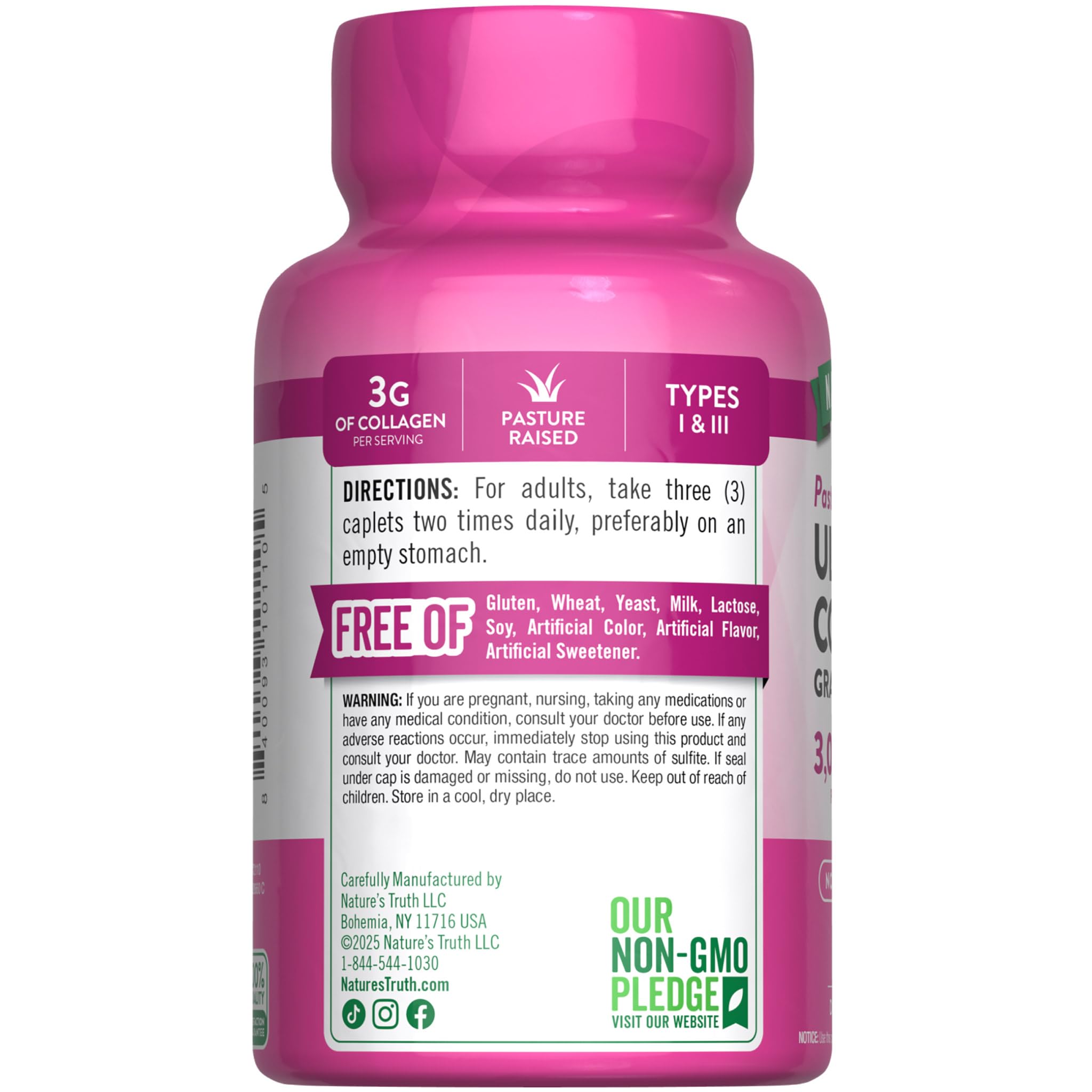 Nature's Truth Collagen Peptides | 90 Caplets | Type 1 and 3 with Vitamin C | Grass Fed, Non-GMO & Gluten Free Supplement