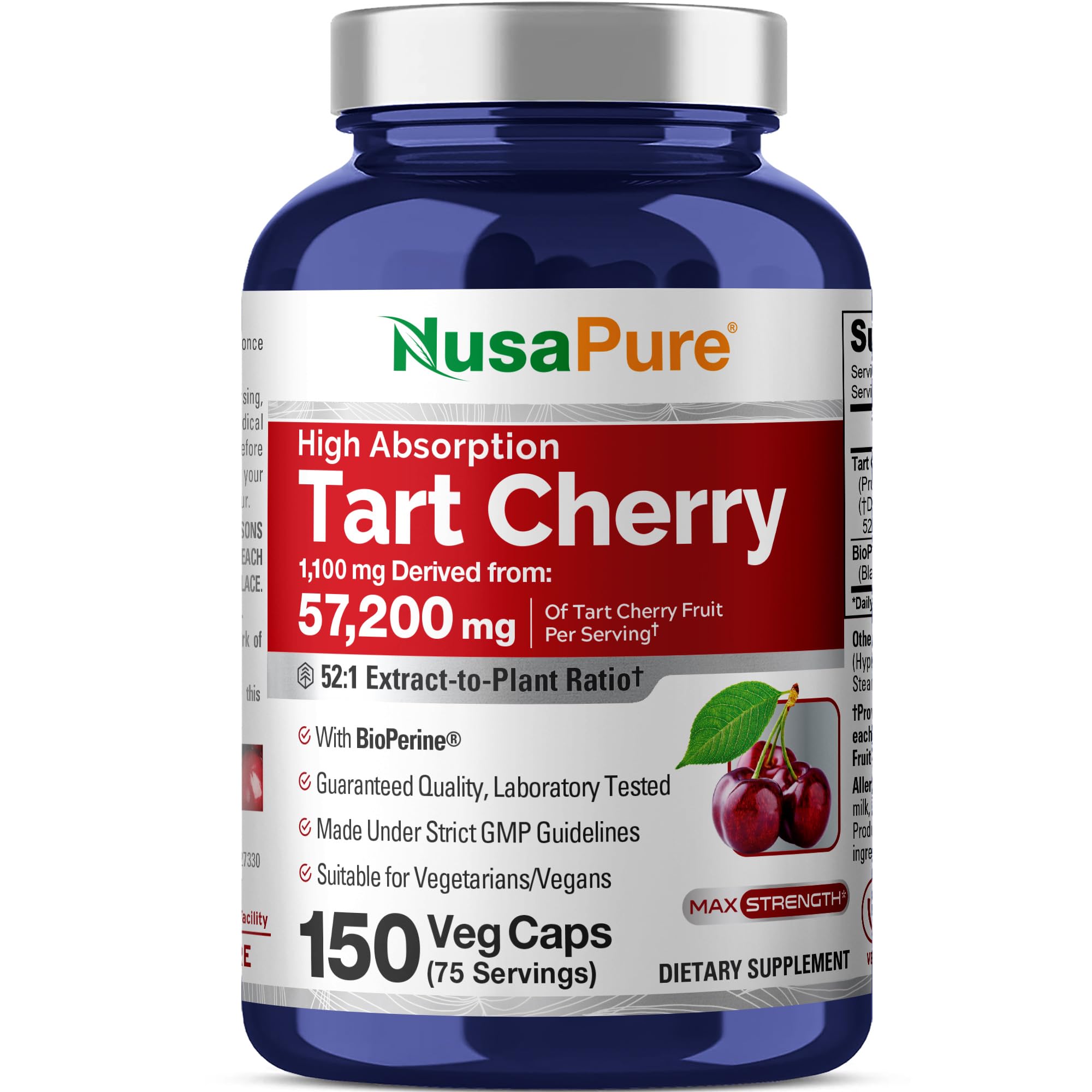 NusaPure Tart Cherry 57,200mg per Caps, 150 Count, Vegan, Non-GMO, Gluten Free NusaPure Au supplements