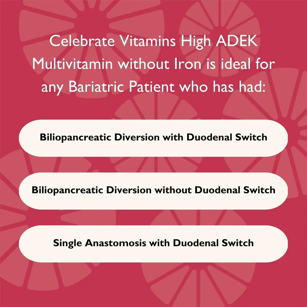Celebrate Vitamins Multi ADEK Chewables, Iron Free - Daily Bariatric Multivitamin, High Level of Vitamins A, D, E, K & B12 Celebrate Bariatric Supplements Au supplements