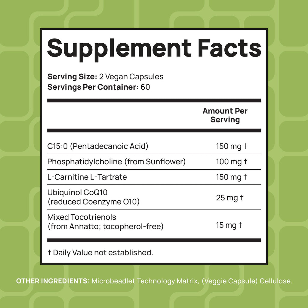 C15:0 Pentadecanoic Acid Supplement | Longevity, Cellular & Membrane Support, Micro-Granule Enhanced Absorption, Phosphatidylcholine, L-Carnitine,