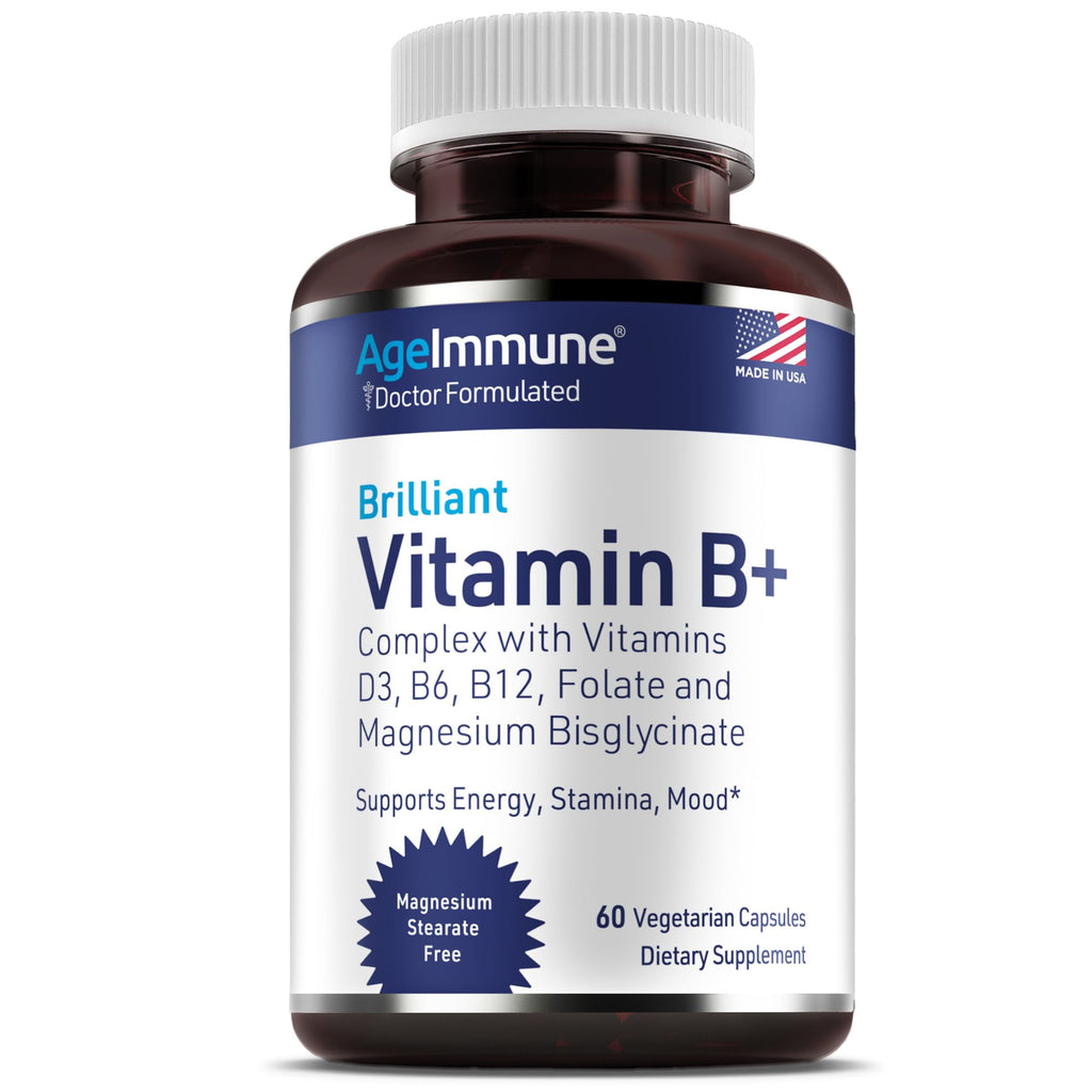 AgeImmune Vitamin B Complex with Vitamin D3 B12 B6 Magnesium Bisglycinate and Folate as Methylfolate - Doctor Formulated Methylated B Complex Supplement