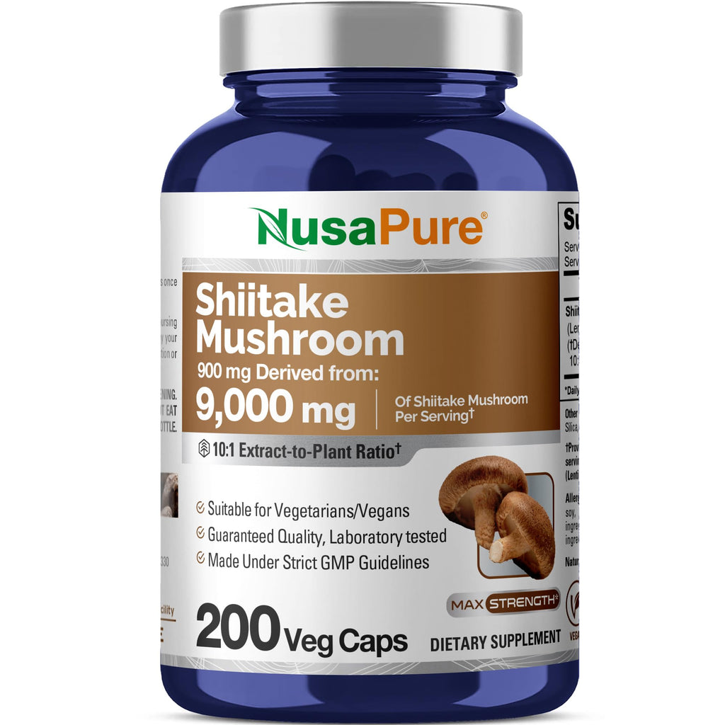 NusaPure Shiitake Mushroom 10:1 Extract, 900 mg Equivalent to 9000mg 200 Veggie Capsules (Non-GMO, Vegan) NusaPure Au supplements