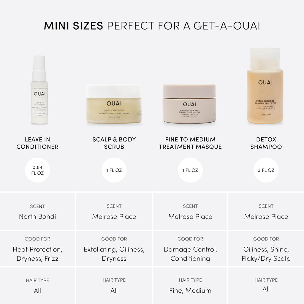 OUAI Travel Kit - Includes Travel Size Leave In Conditioner, Detox Shampoo, Fine to Medium Hair Mask, Scalp & Body Scrub (4 Count) OUAI Au supplements