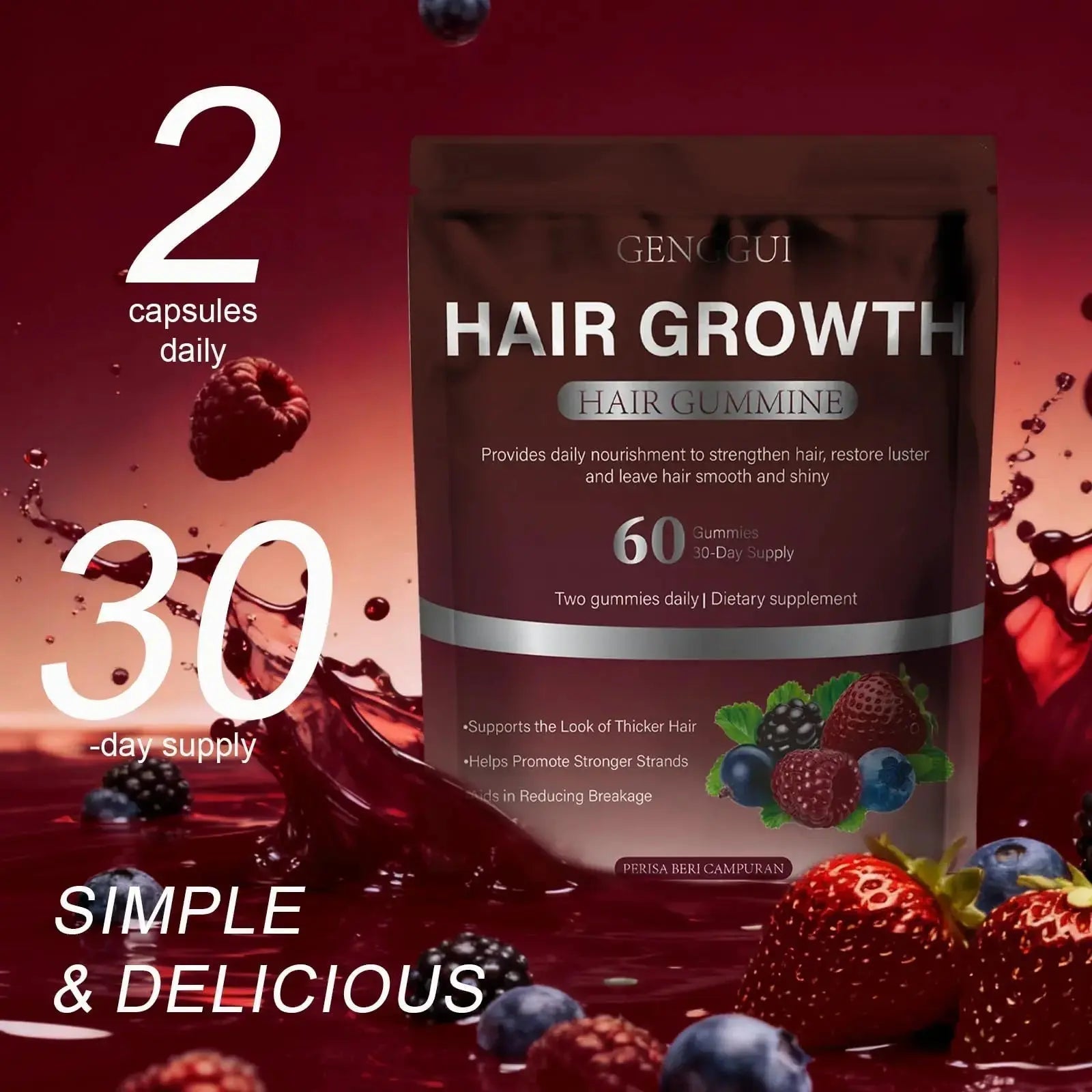 GENGGUI Hair Growth Gummies for Women - Hair Vitamins with Biotin & Silica for Faster Growth - Hair Growth Accelerator Supplement GENGGUI Au supplements