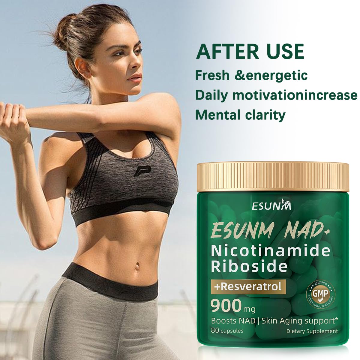 ESUNM Liposomal NAD+ Supplement with Resveratrol, NMN Supplement NAD Resveratrol Support Cellular Health, Stamina & Healthy Aging,Third-Party Tested，80 Capsules ESUNM Au supplements