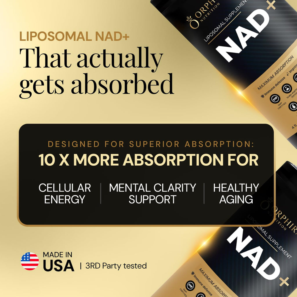 Orphira Liquid Liposomal NAD+ Supplement - 10x Better Absorption for Cellular Energy, Mental Clarity, Healthy Aging & Vitality Support - Enhanced NAD Plus, Vegan, Non-GMO - 30 Servings (4 fl oz) Orphira Nutrition Au supplements
