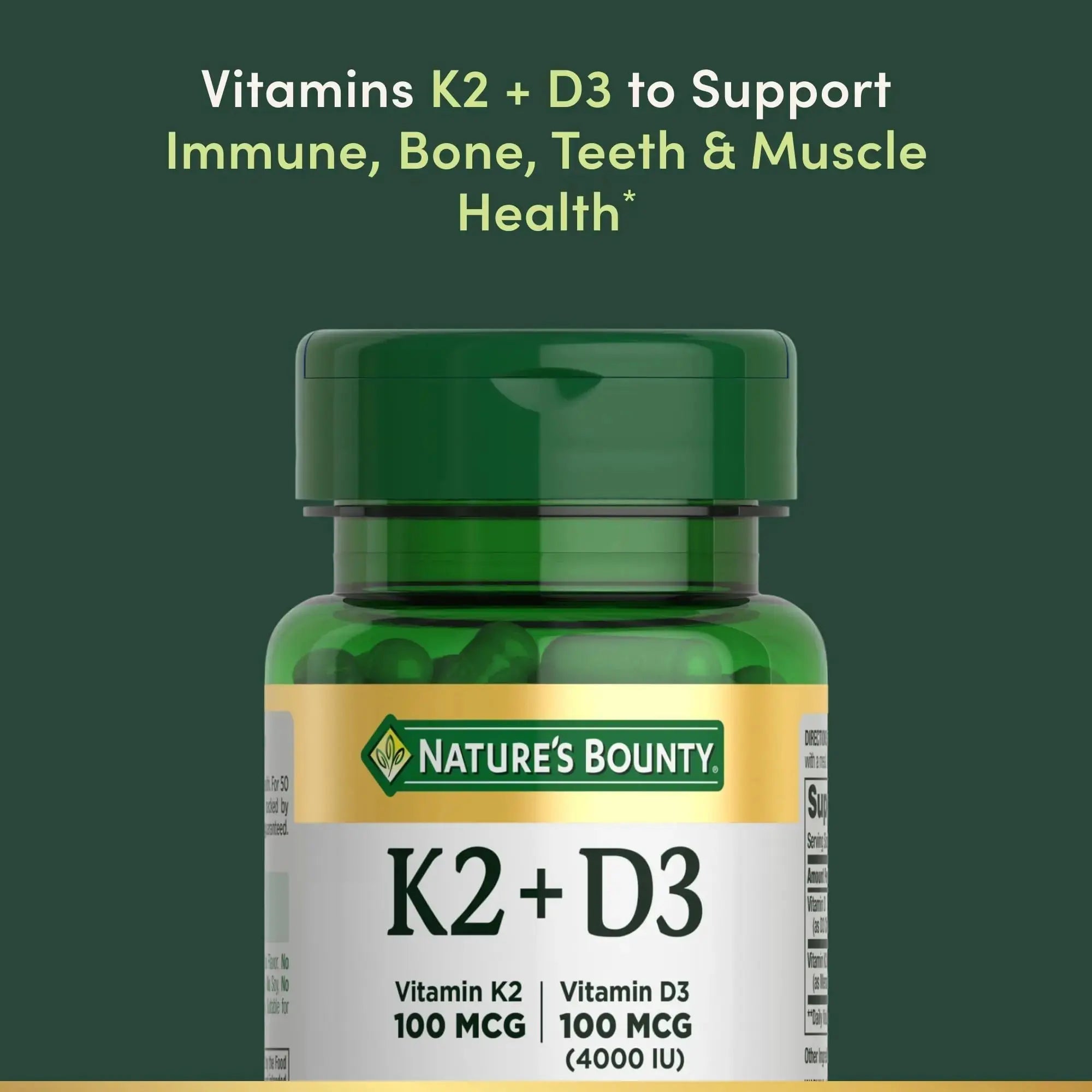 Nature’s Bounty Vitamin D3 K2 Supplement, 4000 IU Vitamin D3 plus 100 mcg of Vitamin K Supplements Nature's Bounty Au supplements