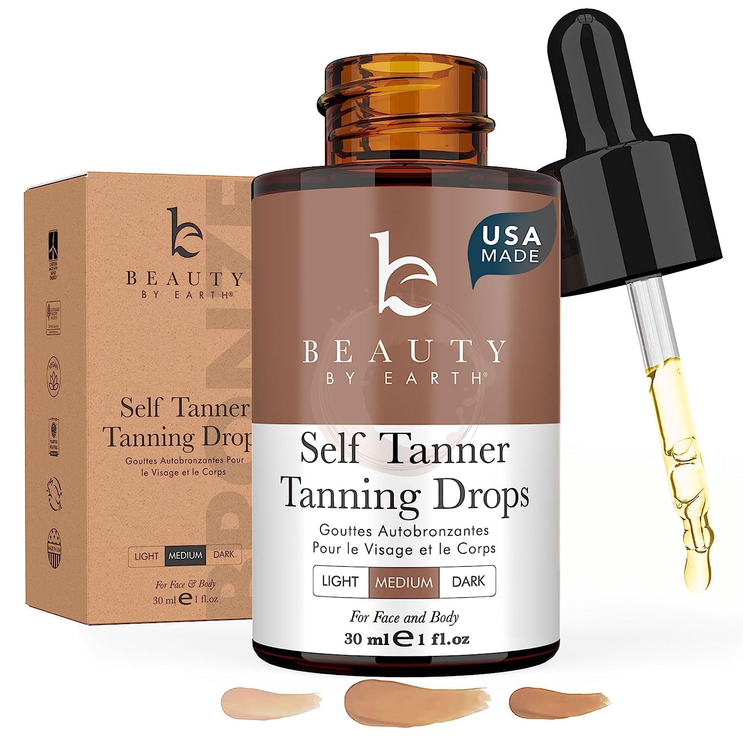 Self Tanning Drops - USA Made with Natural & Organic Ingredients, Medium Face Tanning Drops to Add to Lotion