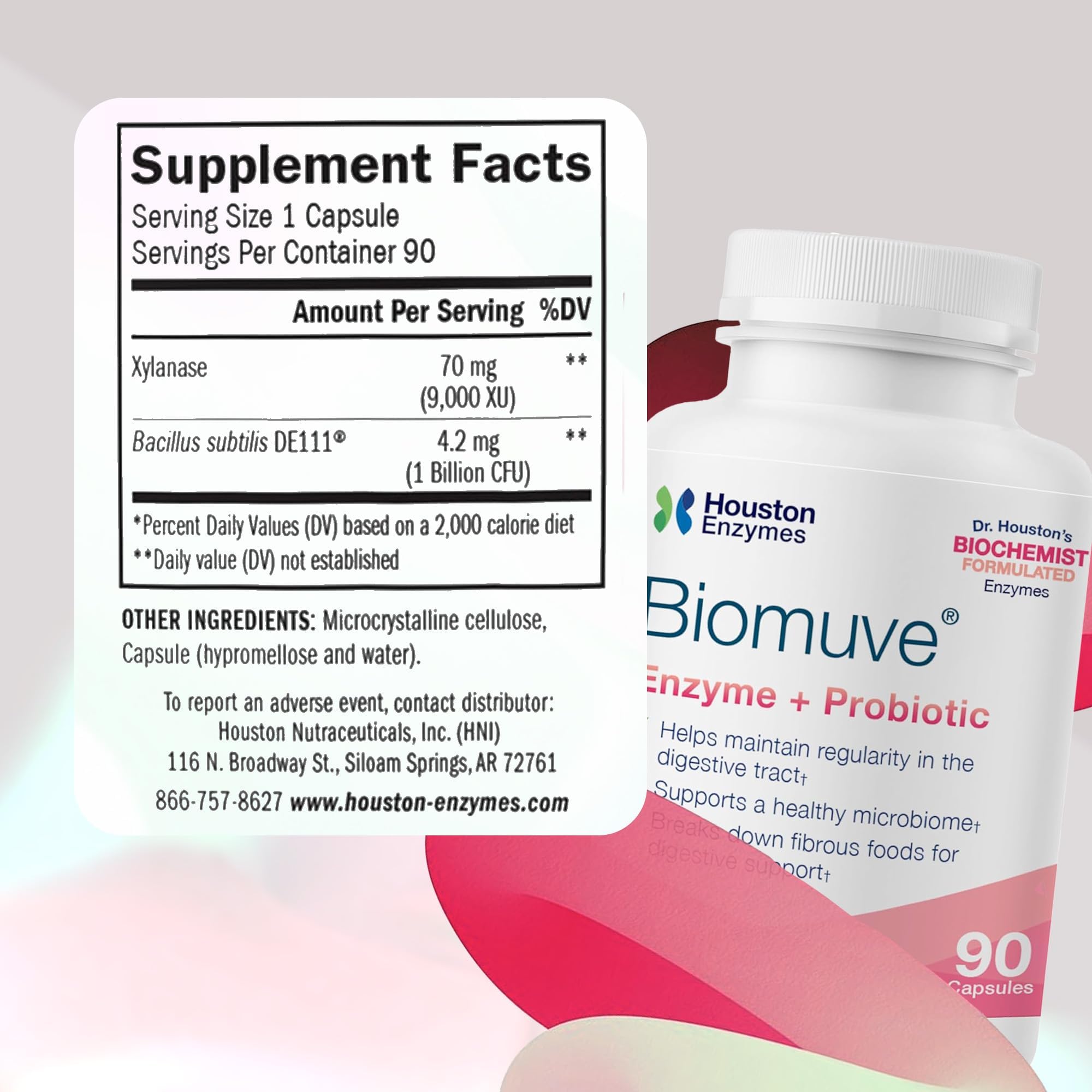 Houston Enzymes Biomuve – 120 Capsules | Professionally Formulated to Maintain Regularity & Healthy Bowel Movements | Unique Combination of Enzymes