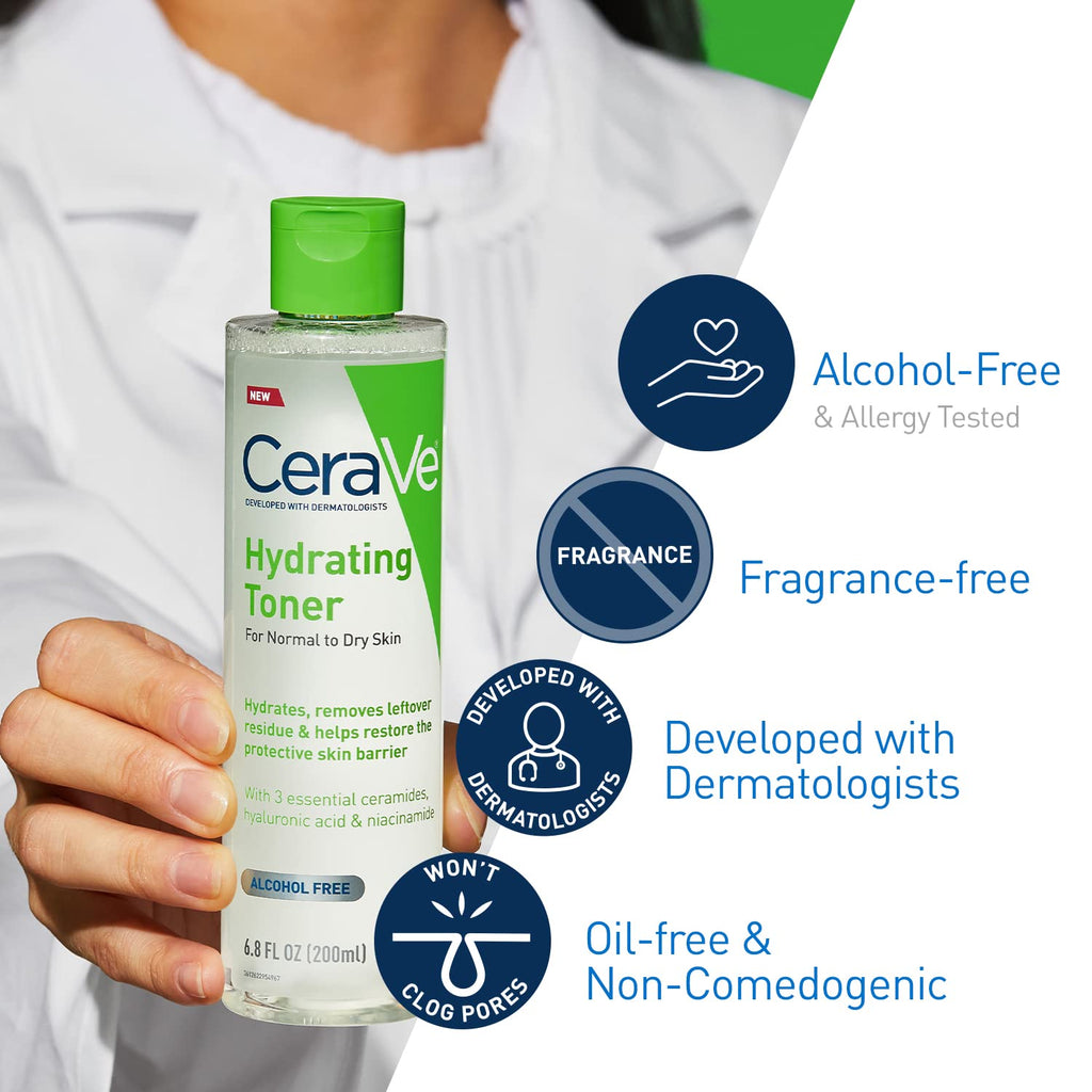 CeraVe Hydrating Toner for Face Non-Alcoholic with Hyaluronic Acid, Niacinamide, and Ceramides for Sensitive Dry Skin