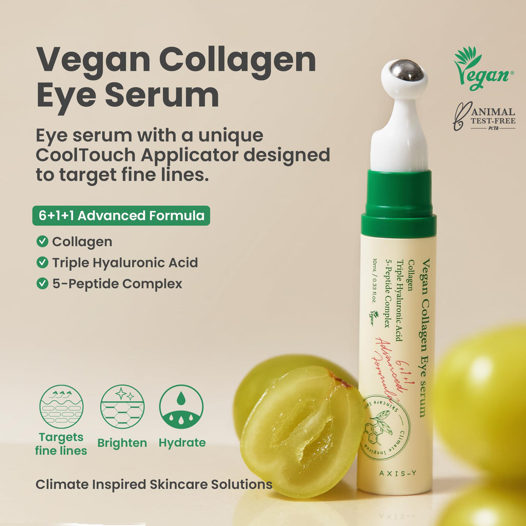 AXIS-Y Vegan Collagen Eye Serum - K Beauty Triple Hyaluronic Acid & Peptide Collagen Serum Improve Skin Elasticity, Reduce Fine Lines & Dark Circles