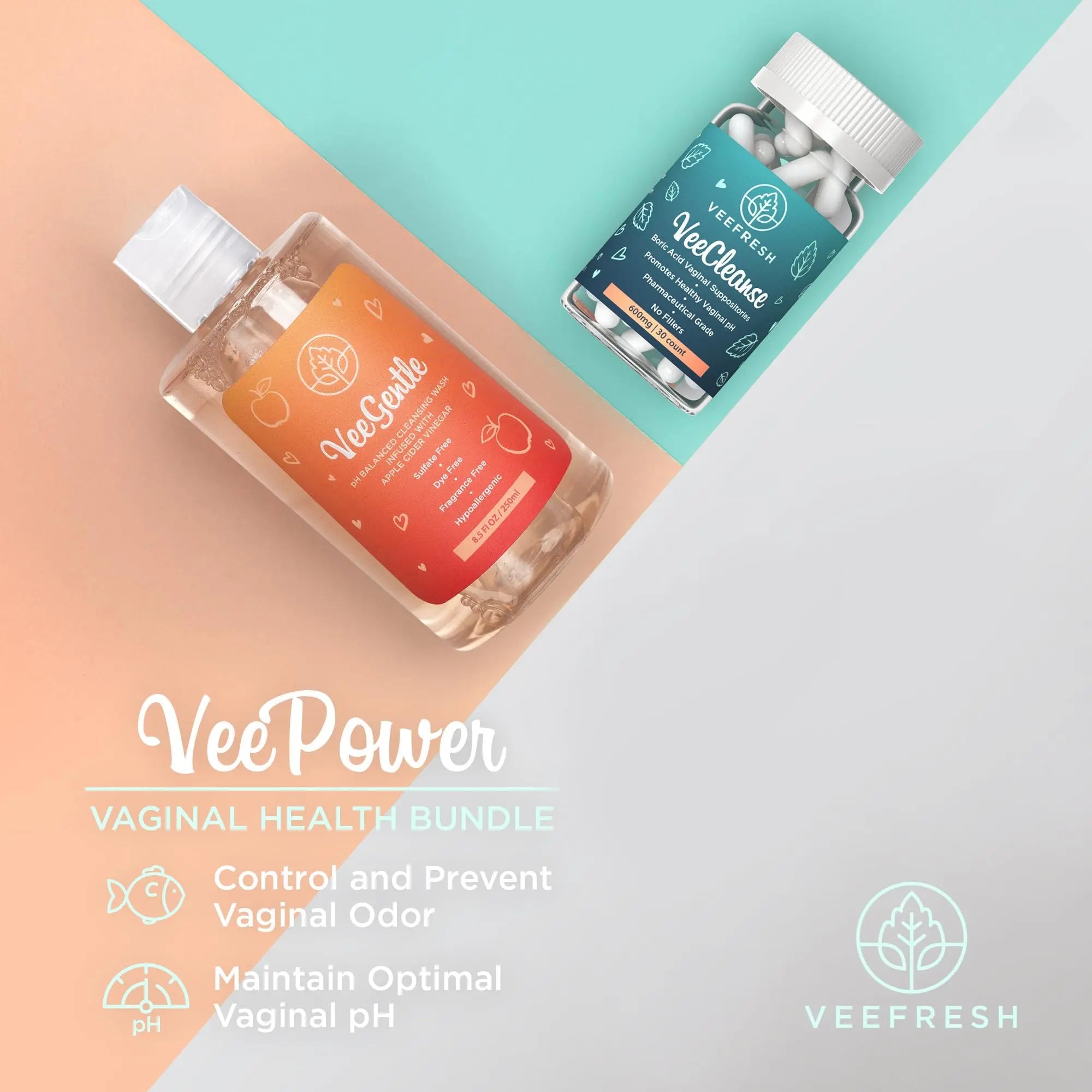 VeePower Lite - Vaginal Health Bundle - Control and Prevent Vaginal Odor - Includes VeeGentle VeeFresh Au supplements