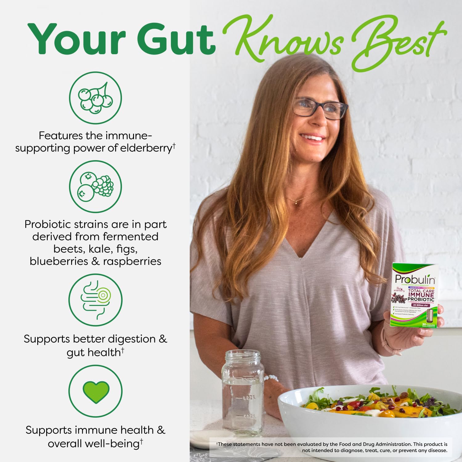 Probulin Total Care Immune = Prebiotics + Probiotics + Postbiotics + Elderberry to Support Immune & Gut Health - 20 Billion CFU - 10 Probiotic Strains, 30 Vegan Capsules Probulin Au supplements