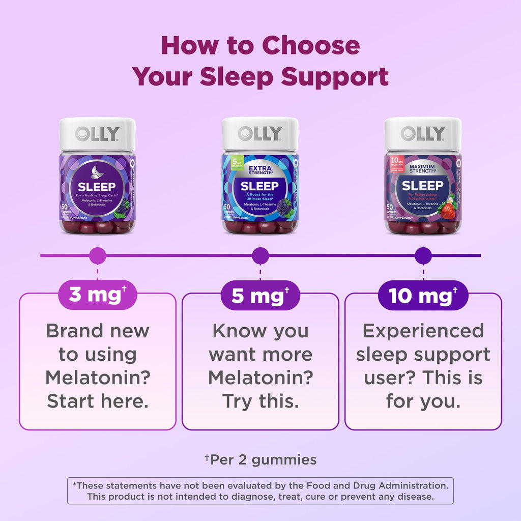 OLLY Max Strength Sleep Gummy, 10mg Melatonin, L-Theanine, Chamomile, Lemon Balm, Sugar Free, Vegetarian Sleep Aid, Strawberry - 70 Count