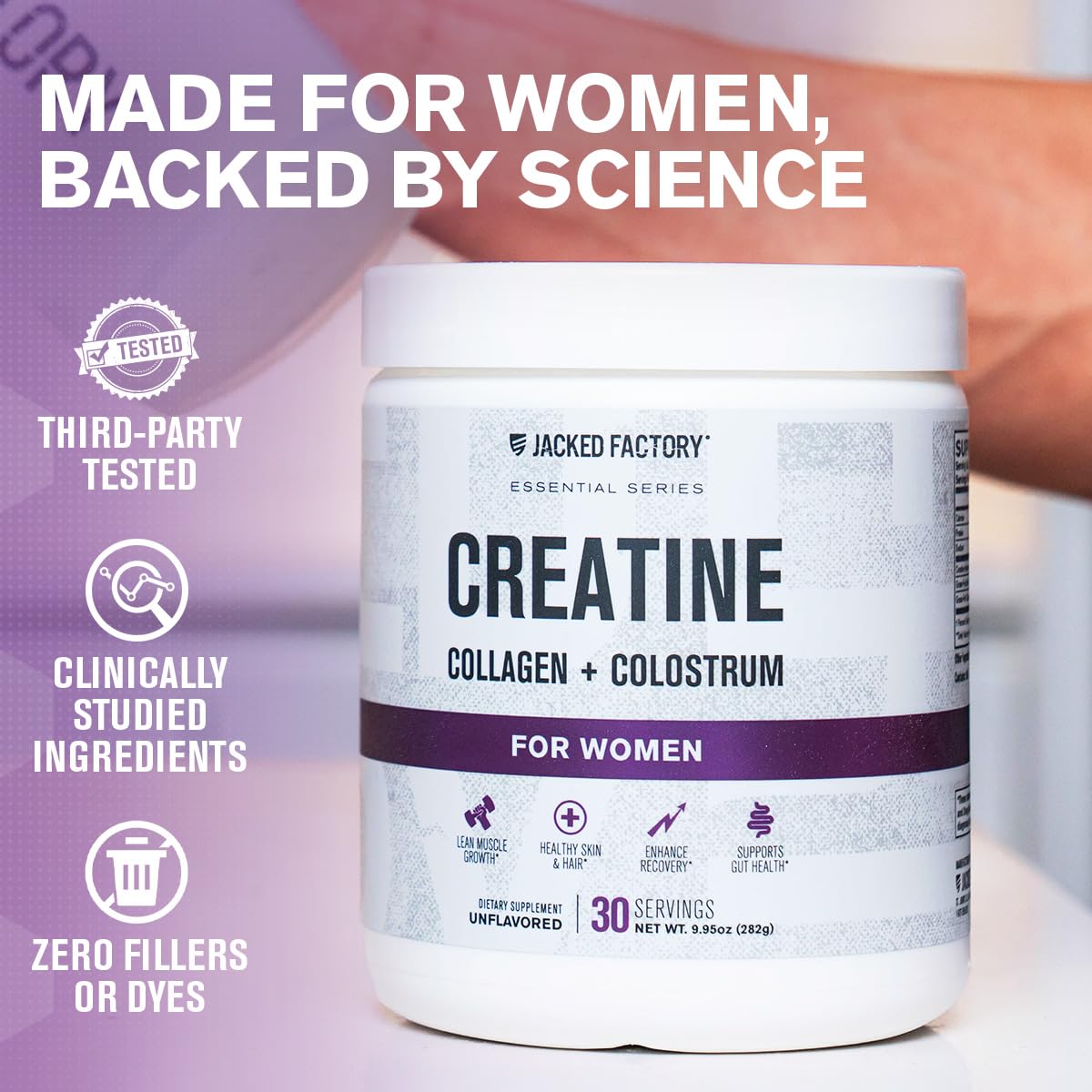 Jacked Factory Creatine for Women - Creatine Monohydrate with Collagen + Colostrum to Support Workout Performance, Lean Muscle Growth, Healthy Hair, Skin,
